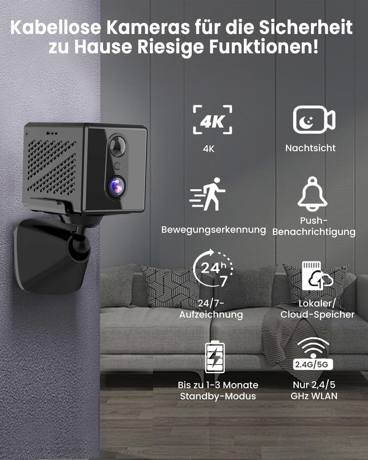 SpionProfi Überwachungskamera Wifi Mini Kamera Video 5G Wlan IP Nachtsicht Bewegungsmelder (1-tlg., 4K Mini Wlan Wifi Kamera mit kostenloser Live App)