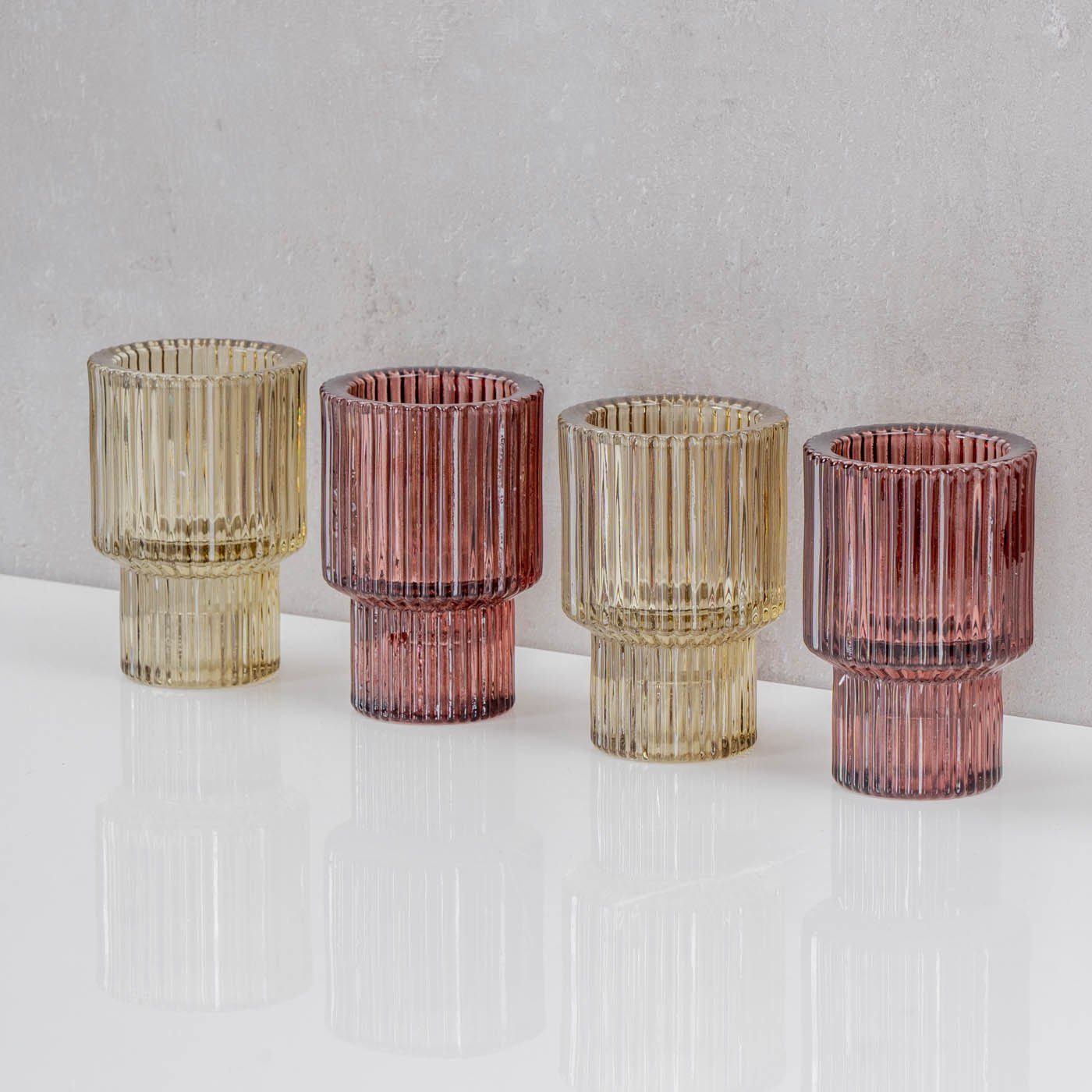 Levandeo® Teelichthalter, 4er Set Kerzenständer Glas Rot Grün Stabkerzen Teelichthalter