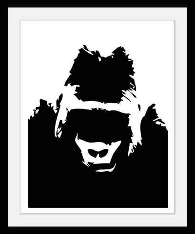 queence Bild mit Rahmen Affenmotive - Affensprüche - Gerahmter Digitaldruck - Wandbild, Gorilla Silhouette (1 St), Holzrahmen - Dekoration - Schwarzer Rahmen - in verschiedenen Größen