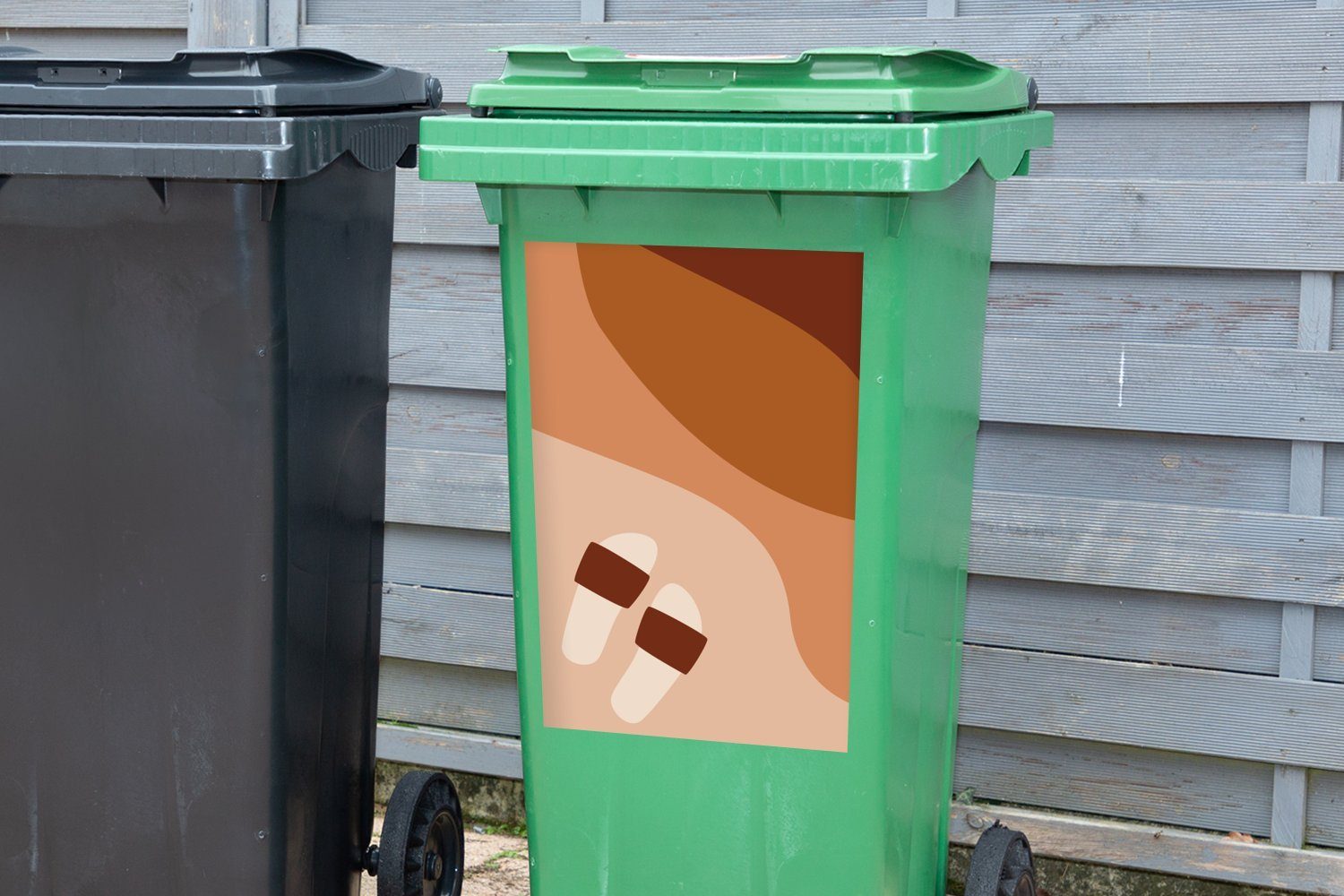 Container, - (1 Sommer Mülleimer-aufkleber, - St), Wandsticker Abfalbehälter Strand MuchoWow Mülltonne, Sticker, Hausschuhe