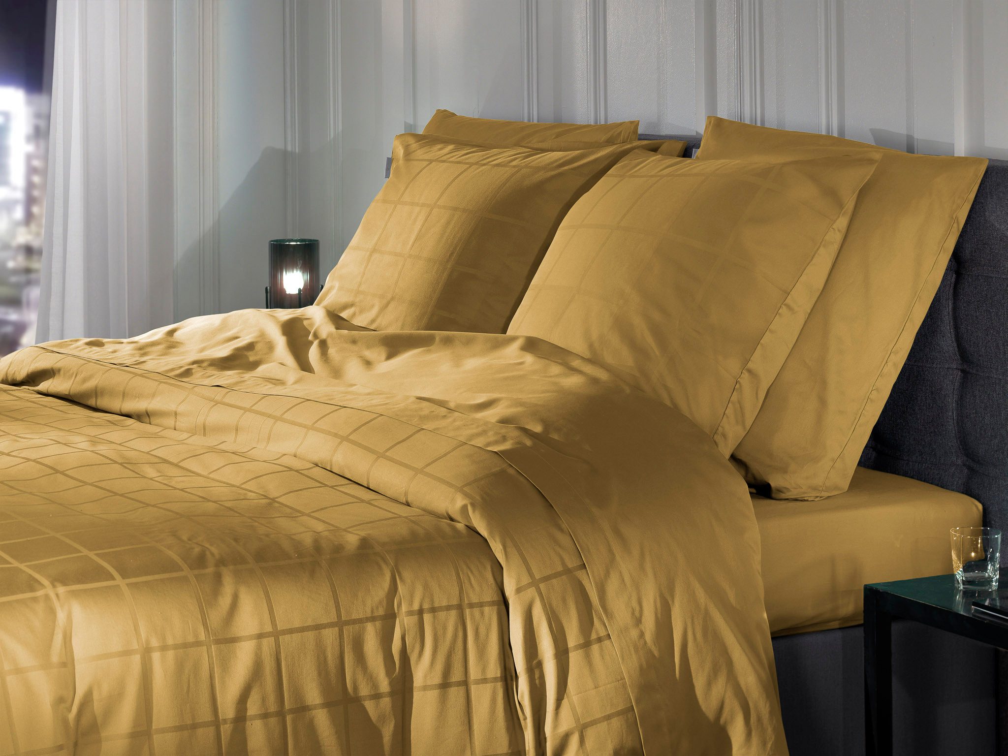Heckett and Lane Bettwäsche Diamante Bettwäsche 155 Amber Gold 155x220 Amber-Gold, Mako Satin, 2 teilig, Bettwäsche 155x220 Baumwollbettwäsche Mako Satin