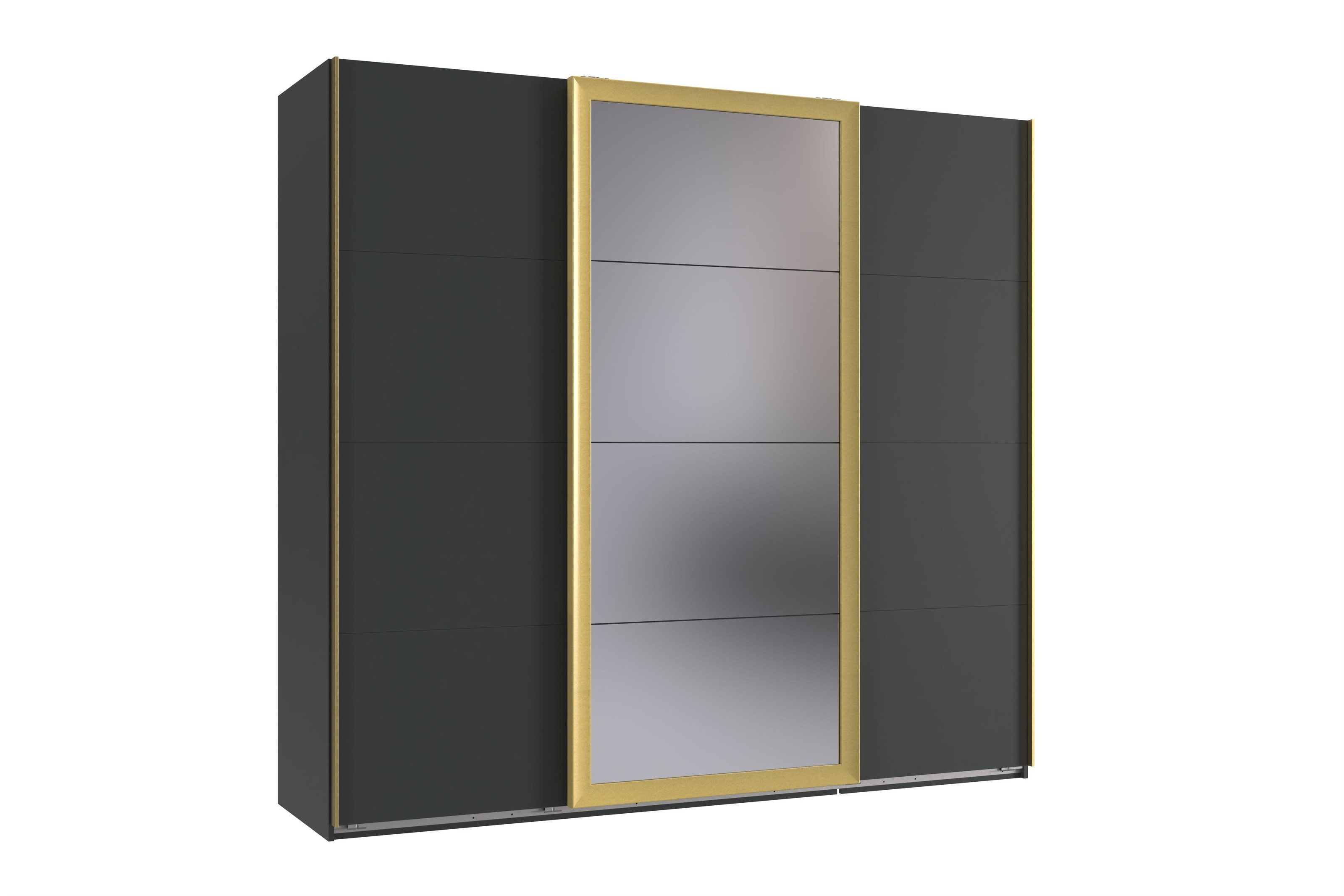 freiraum Schwebetürenschrank KATAR in GRAPHIT + GOLDFARBEN - 225x208x64cm (BxHxT)