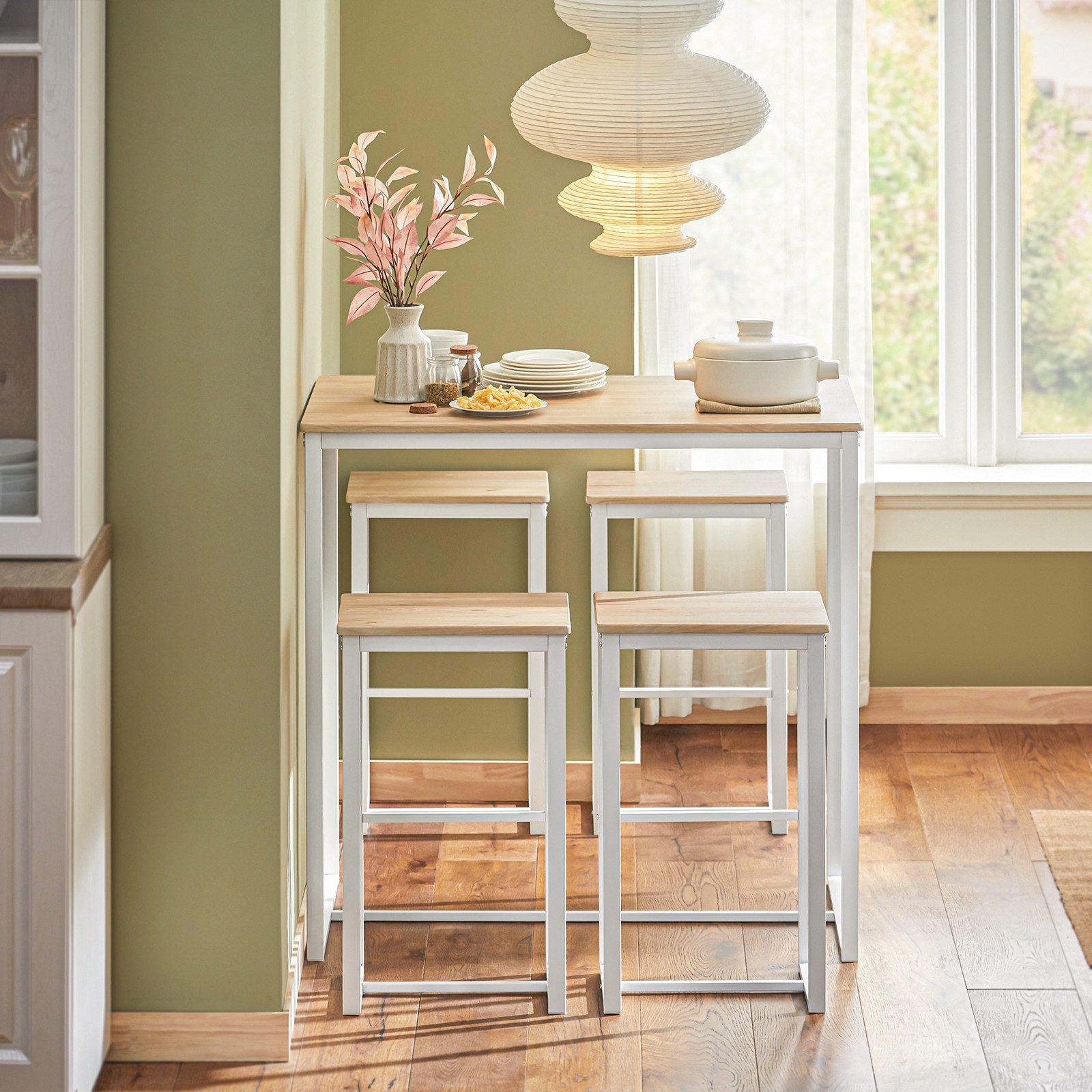 SoBuy Bartisch OGT15, 5-teilig Bartisch mit Stühlen Esstisch Stehtisch mit 4 Barhocker