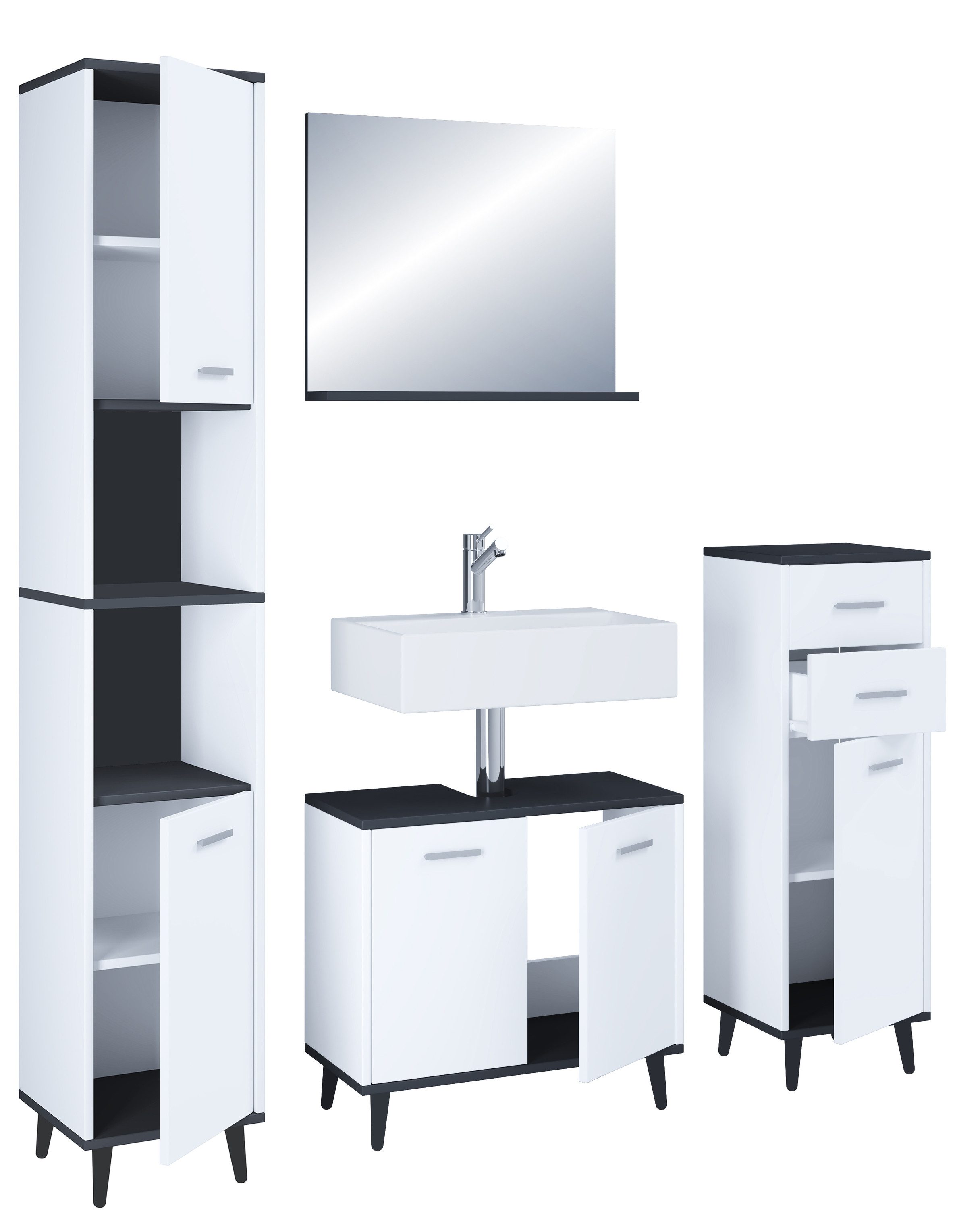 VCM Badmöbel-Set 4-tlg. Komplett Badmöbel Badschrank Set Landos l günstig online kaufen