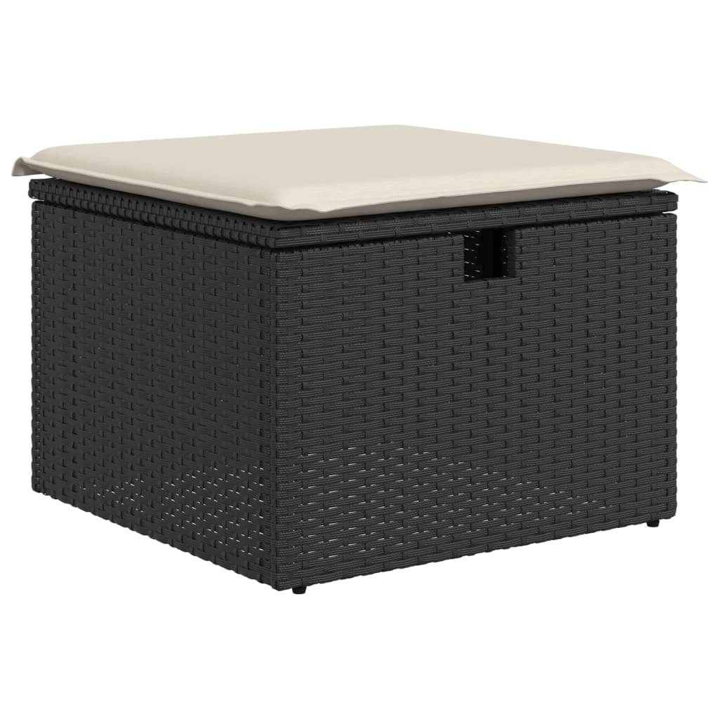 vidaXL Hocker Gartenhocker mit Kissen Schwarz 55x55x37 cm Poly Rattan