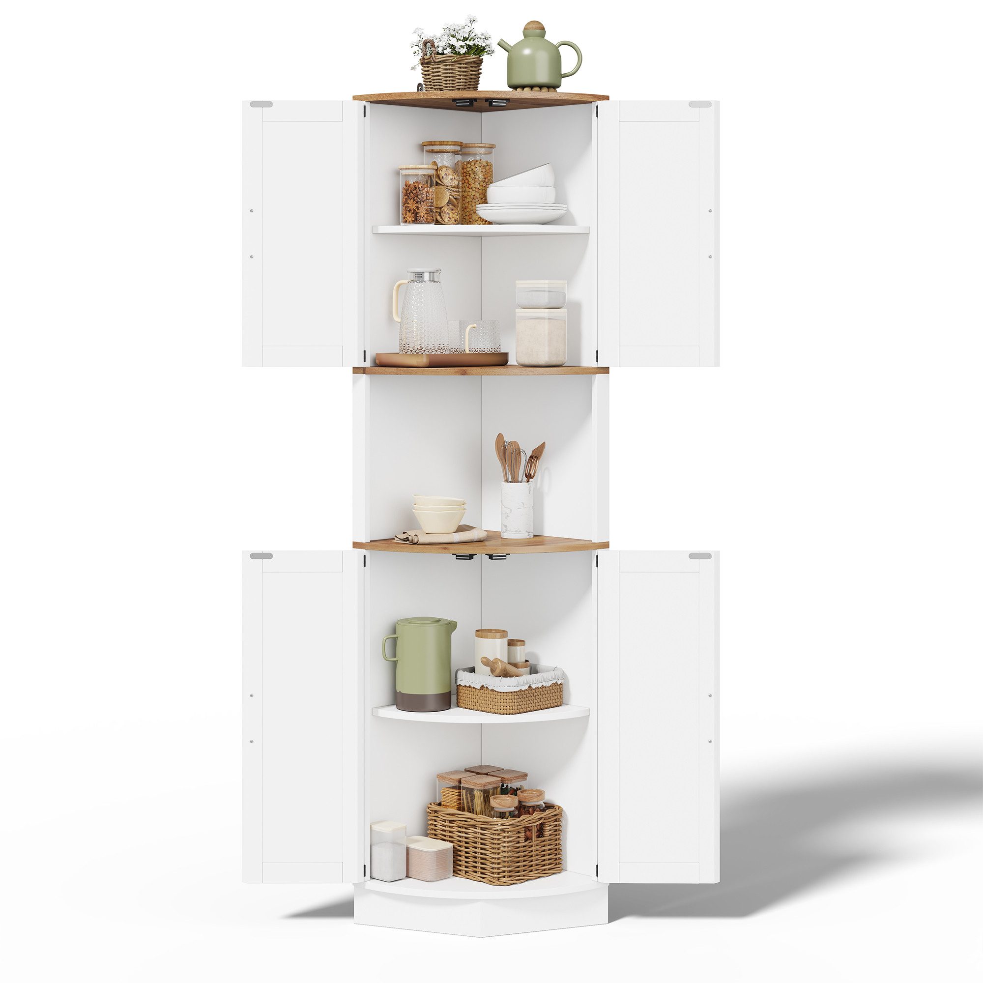 REDOM Eckschrank Platzsparendes Eckmöbelstück (mit 5 Staufächern, Vintage-Küchenschrank in weißer Holzoptik – platzsparend, stabil & vielseitig einsetzbar für Küche, Esszimmer & Wohnzimmer, ideal für Familien & Singles, 1-St., 39,5×39,5×180cm) mit Kippschutzvorrichtung