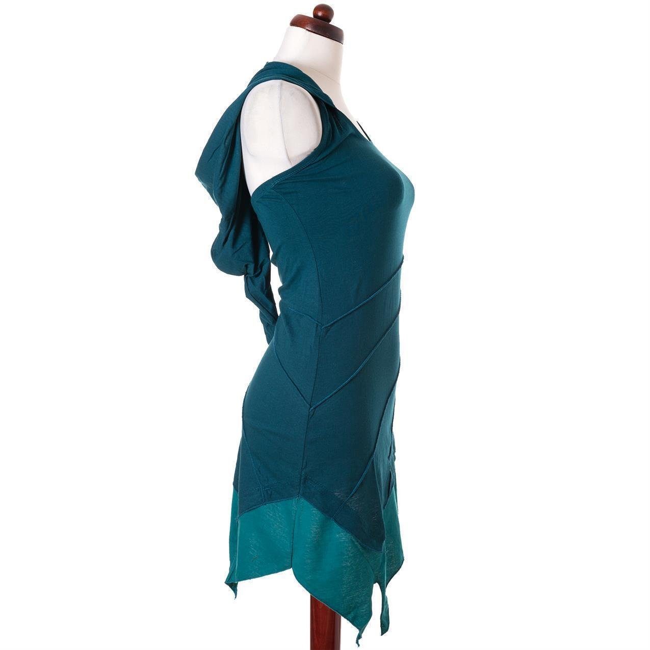 Vishes Neckholderkleid Mini Kleid Neckholder türkis zweifarbig Hippie, Style Boho Goa, Elfen Zipfelkleid