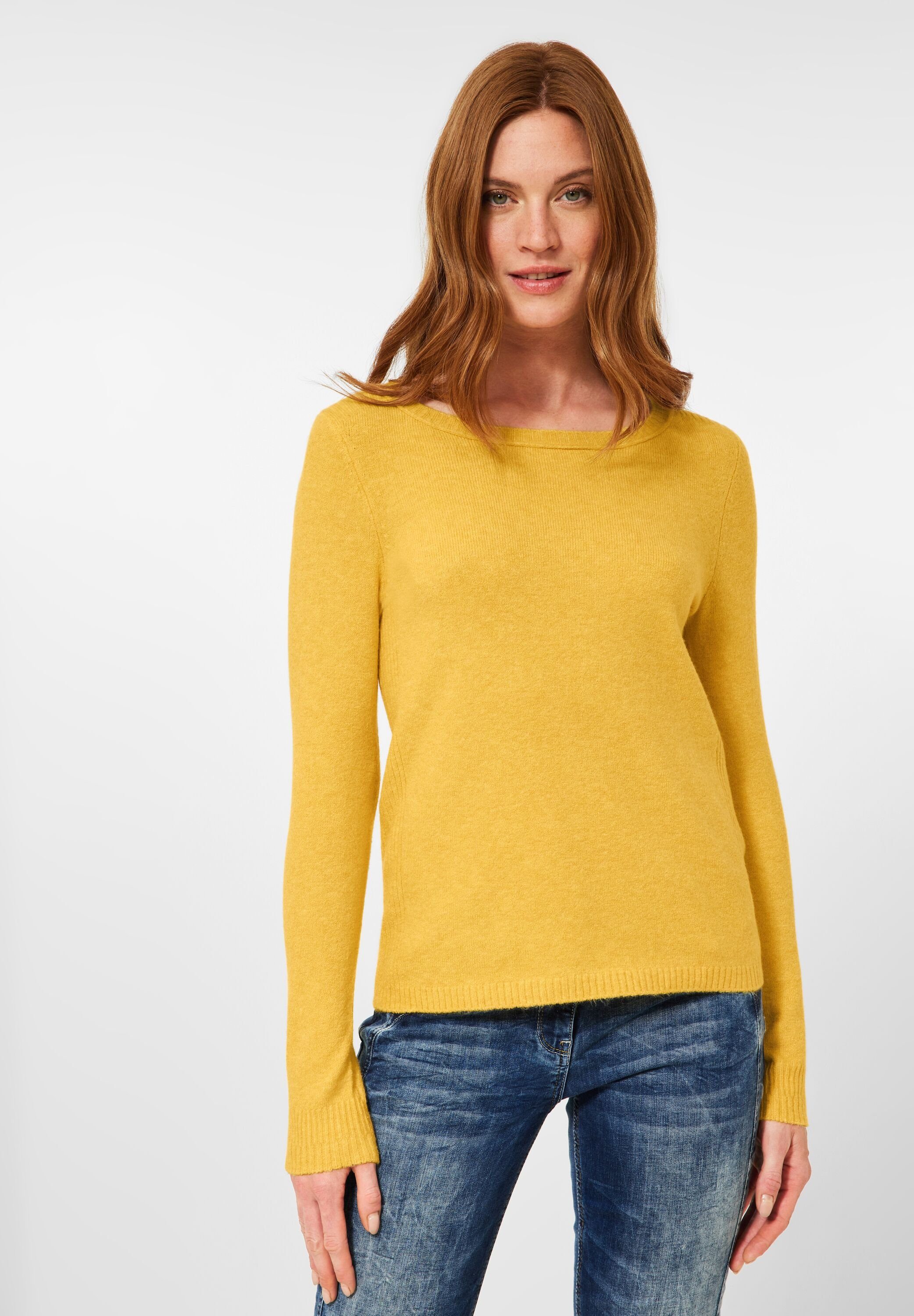 Melange Cosy Curry Cecil Rundhalspullover Cecil geschnitten in Locker Pullover Yellow (1-tlg)