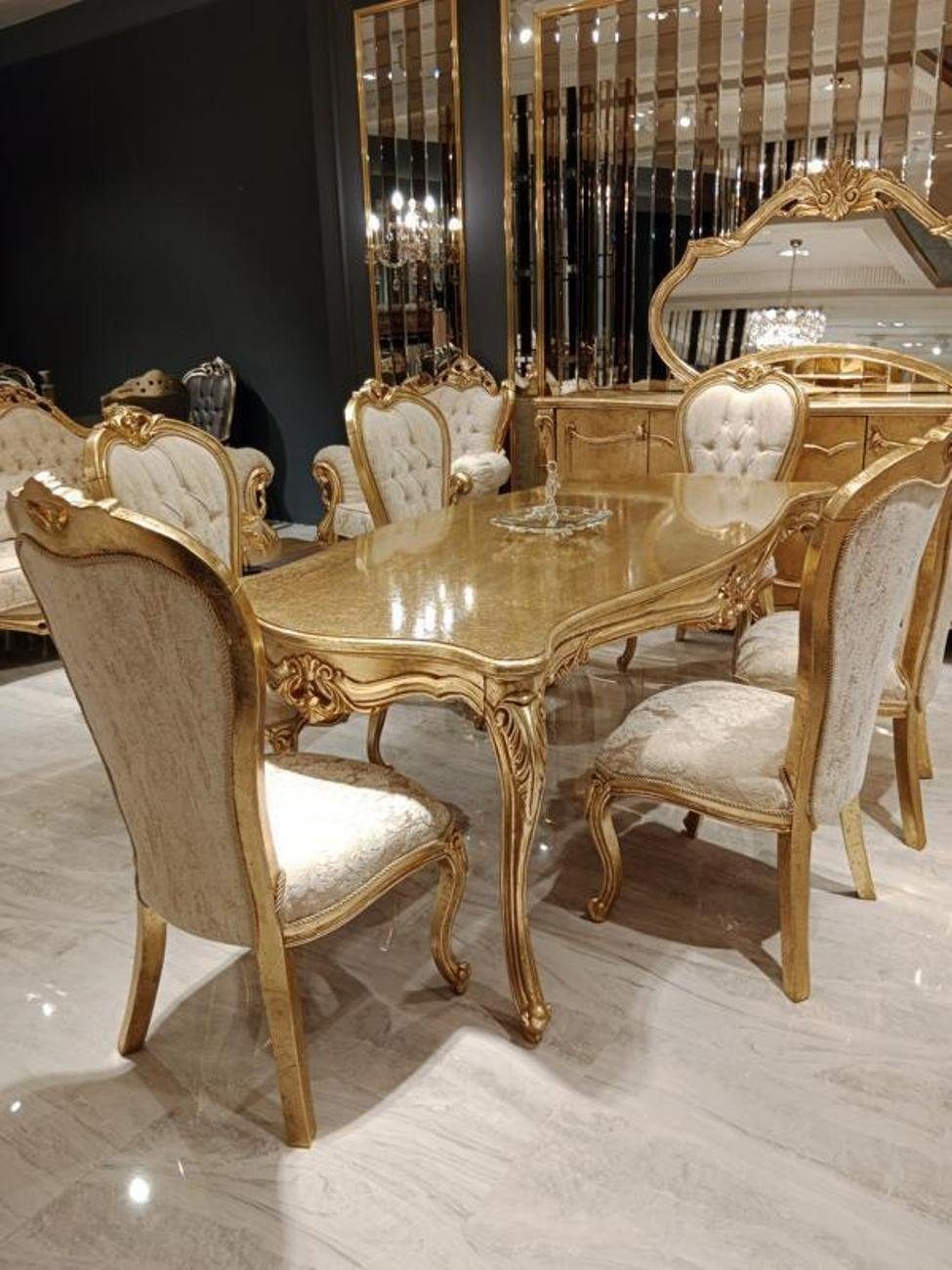 ohne Gold 200x110cm in Klassisch Esstisch 1x Neu Stühle), Europa Ess nur Holztisch Made Esstisch Luxus Küche JVmoebel Esstisch (1-St.,