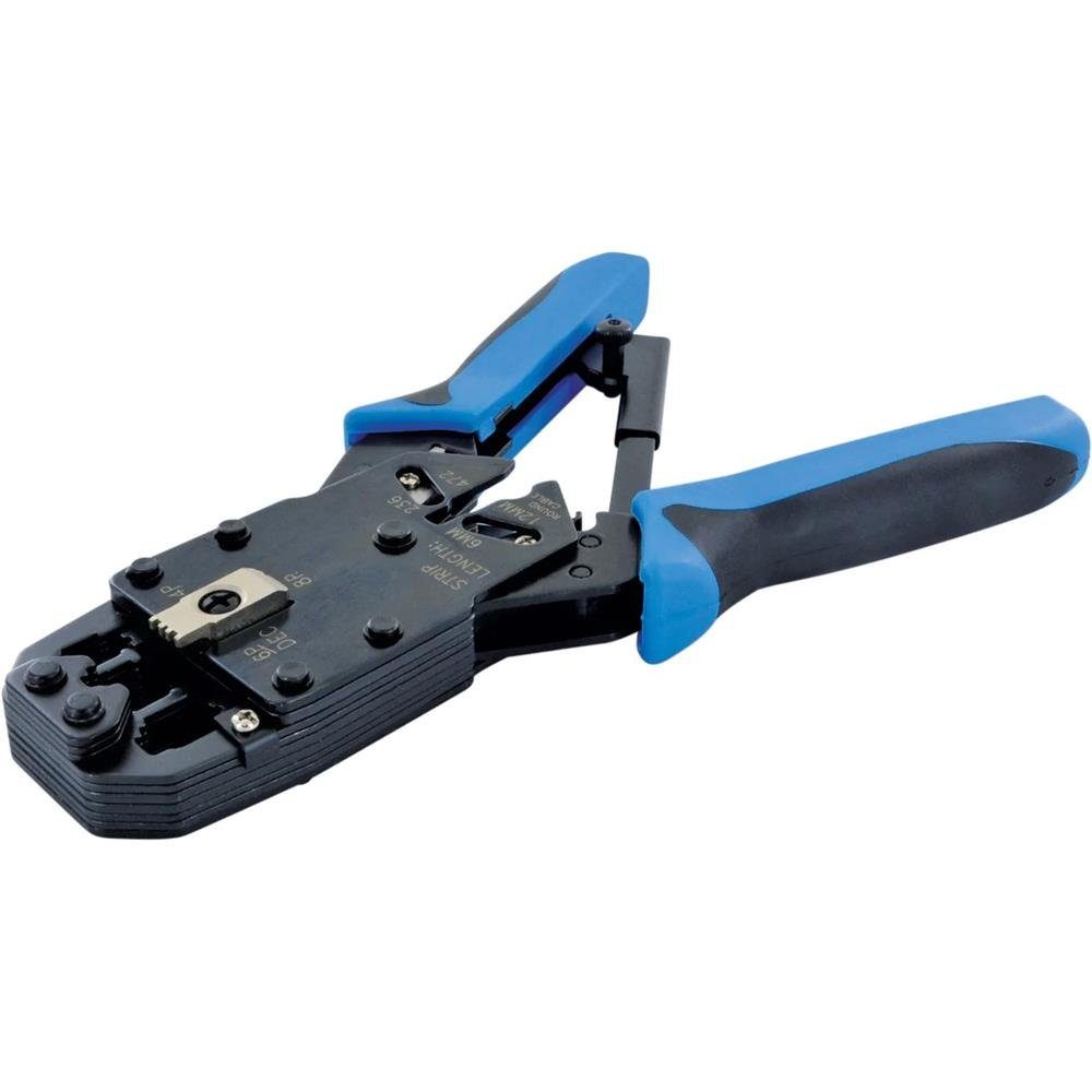 Schwaiger Crimpzange NWZ10531, Universal-Crimpzange Kabelwerkzeug für RJ11, RJ12, RJ45, 4P4C & 4P2C Schwarz/Blau