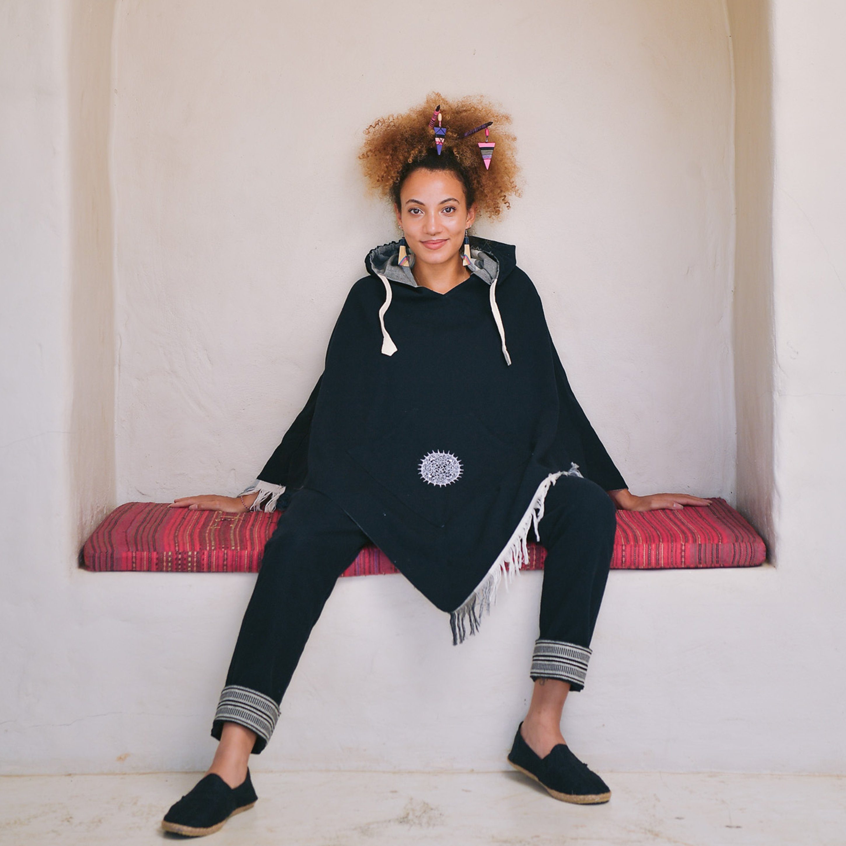 virblatt Poncho Poncho Herren & Poncho Damen Unisex aus Baumwolle zum Wenden Wendefunktion