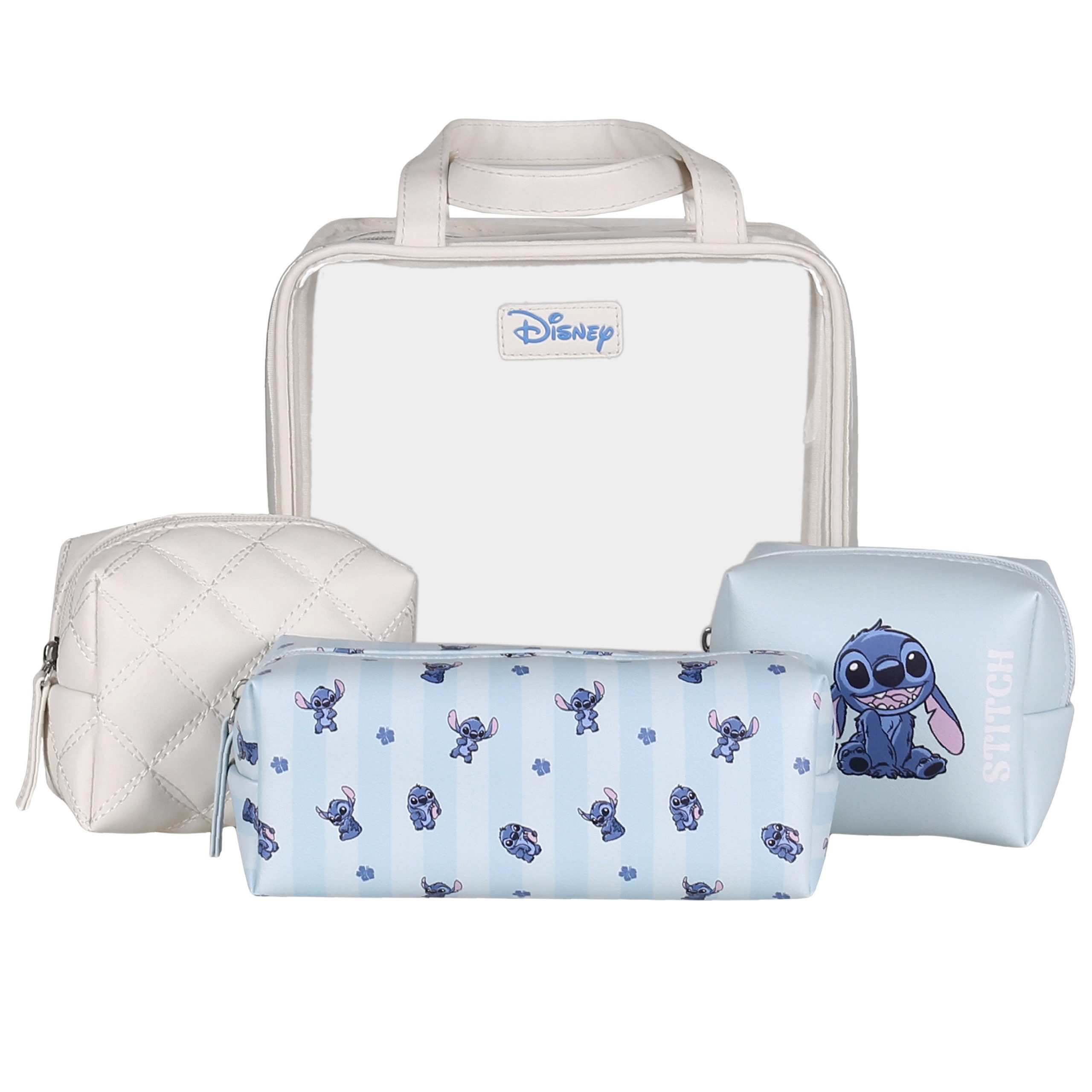 Disney Kosmetiktasche DISNEY Stitch Kosmetiktaschen Set 4 Stück Beige Blau Reißverschluss