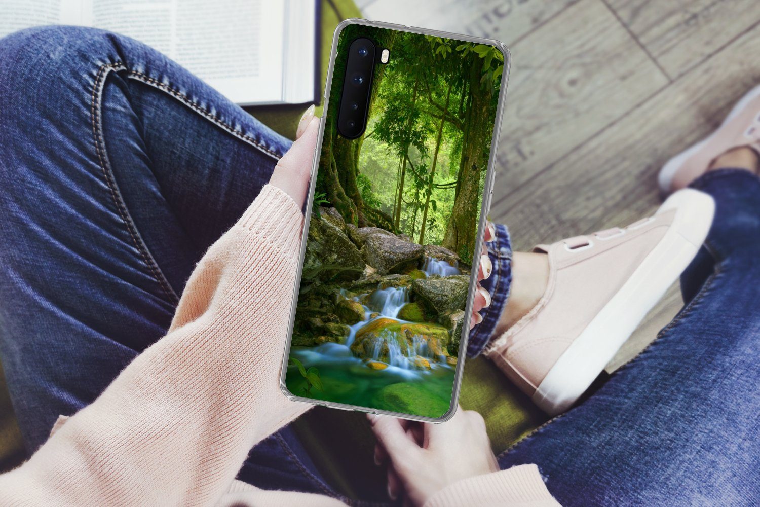 MuchoWow Handyhülle für OnePlus Nord Dschungel - Steine - Wasser - Natur - Pflanzen, Phone Case, Silikon, Schutzhülle Dünn