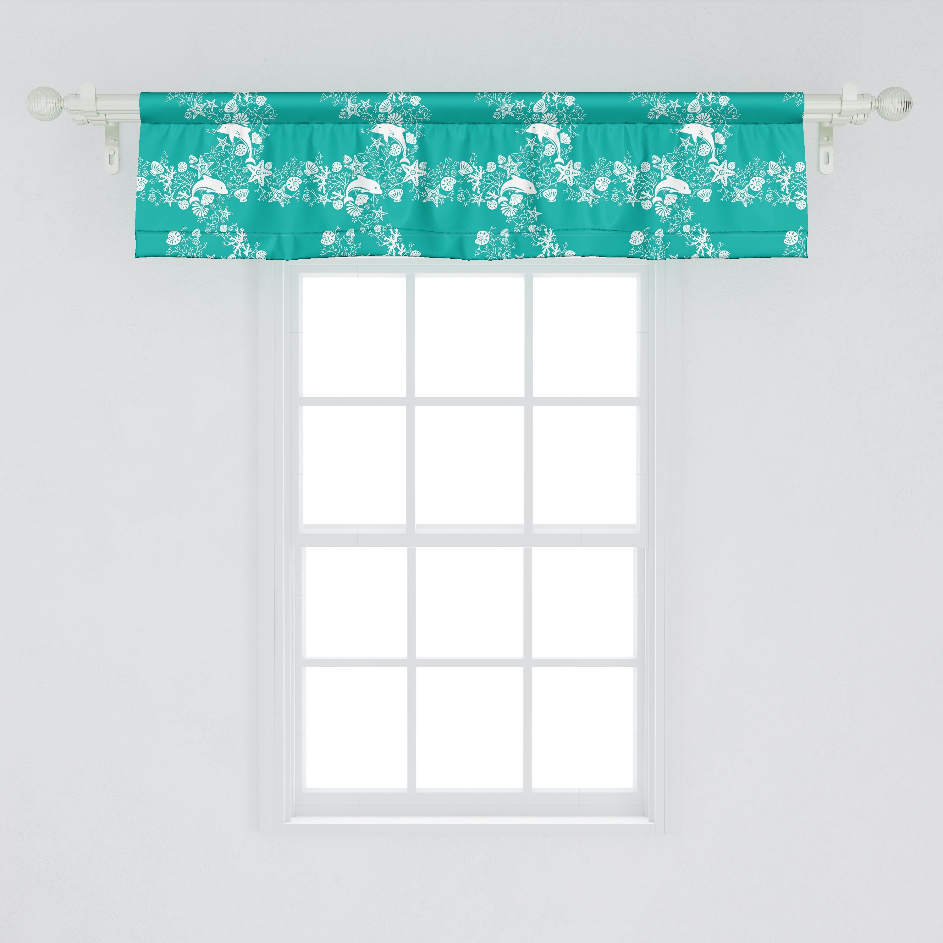 Vorhang und Küche Delphine Volant Fisch Dekor Blumen Abakuhaus, Stangentasche, Scheibengardine mit für Microfaser, Schlafzimmer