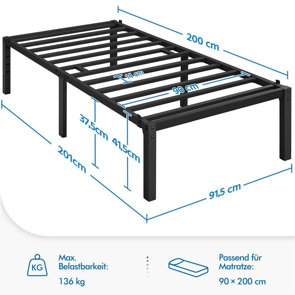 Yaheetech Metallbett 90×190/90×200/140×200/160×200/180×200 cm, Bettrahmen 36/41 cm H mit Lattenrost, Bettgestell aus Metall – Bild 4 von 5