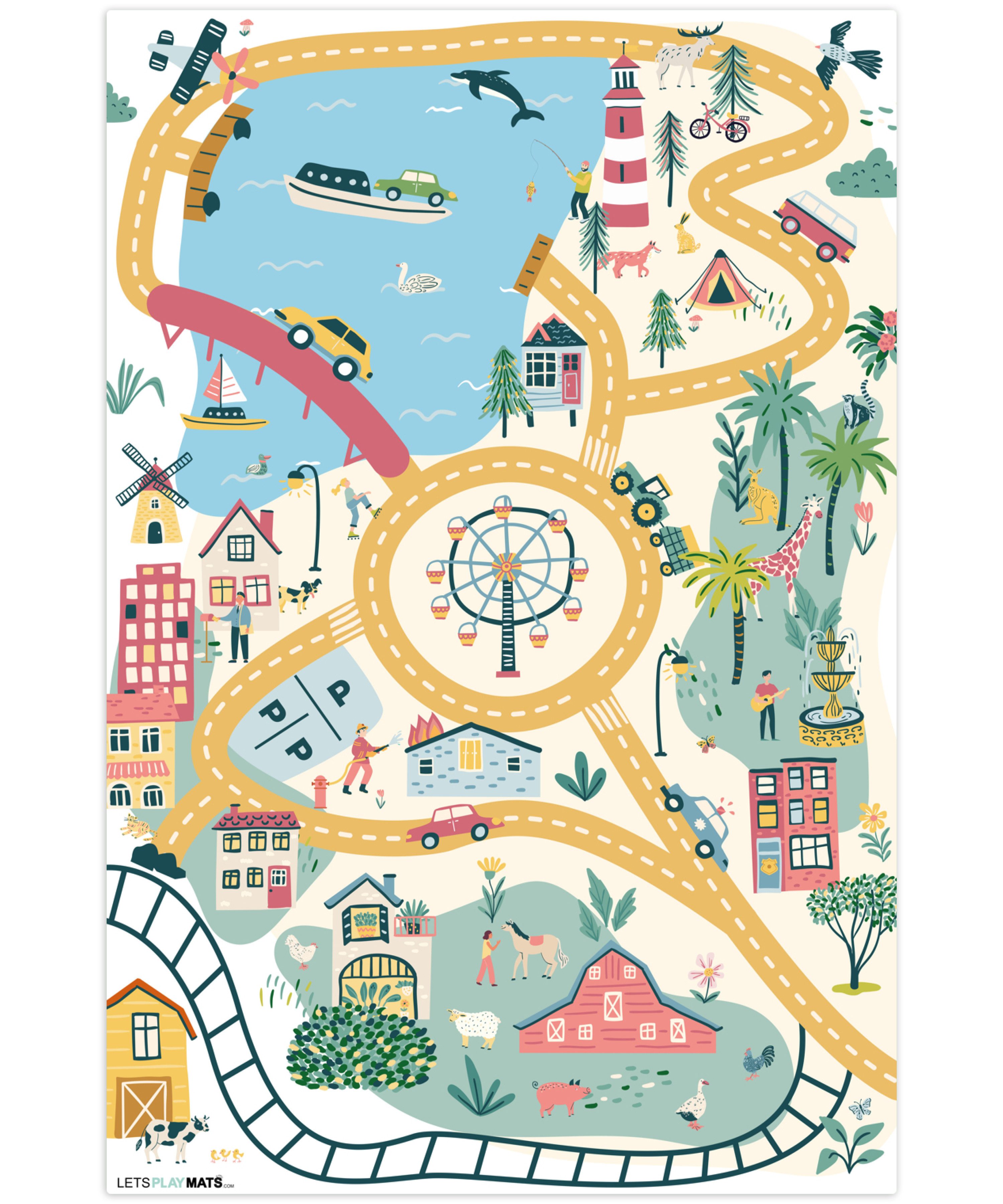 LetsPlaymats Spielmatte Riesenrad - Stadt - Tiere - Auto - Kinder, Krabbelm günstig online kaufen