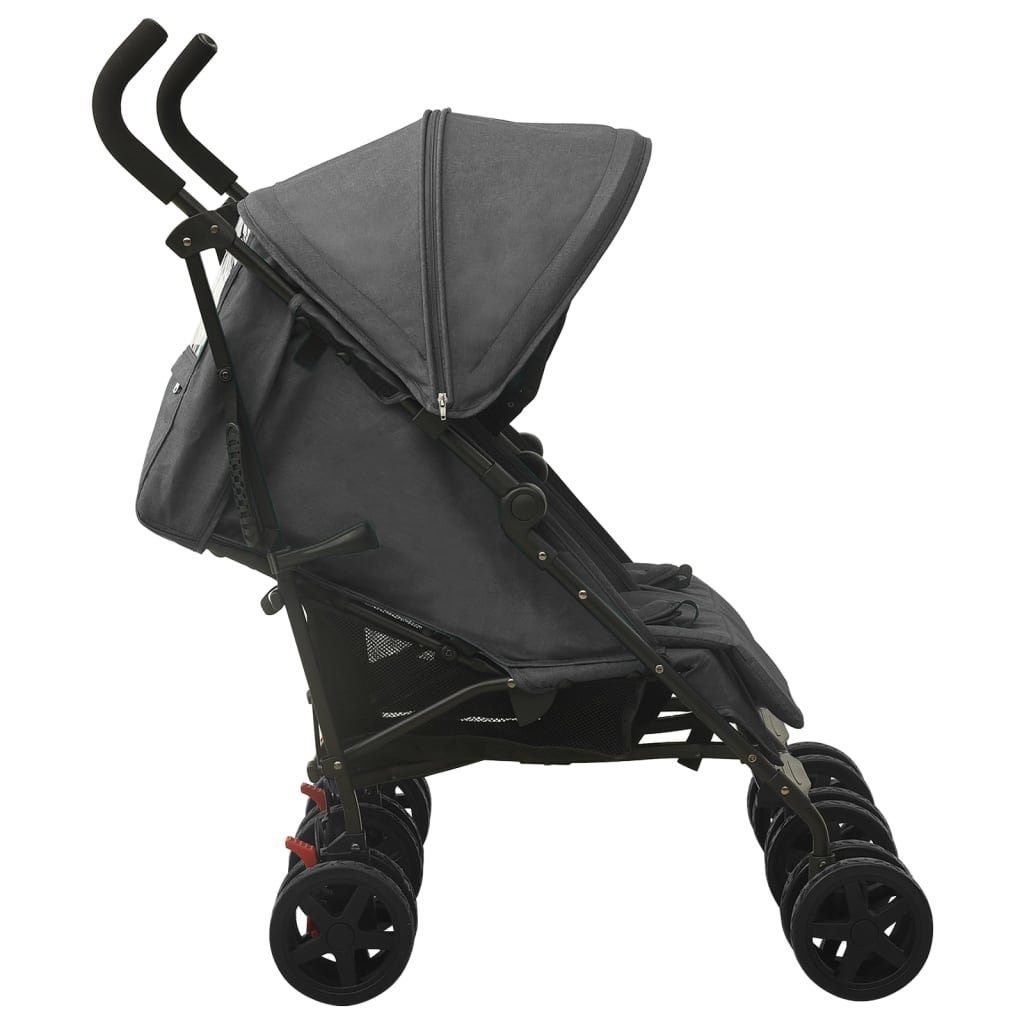 vidaXL Zwillingsbuggy aus Stahl, Leinenstoff in Anthrazit