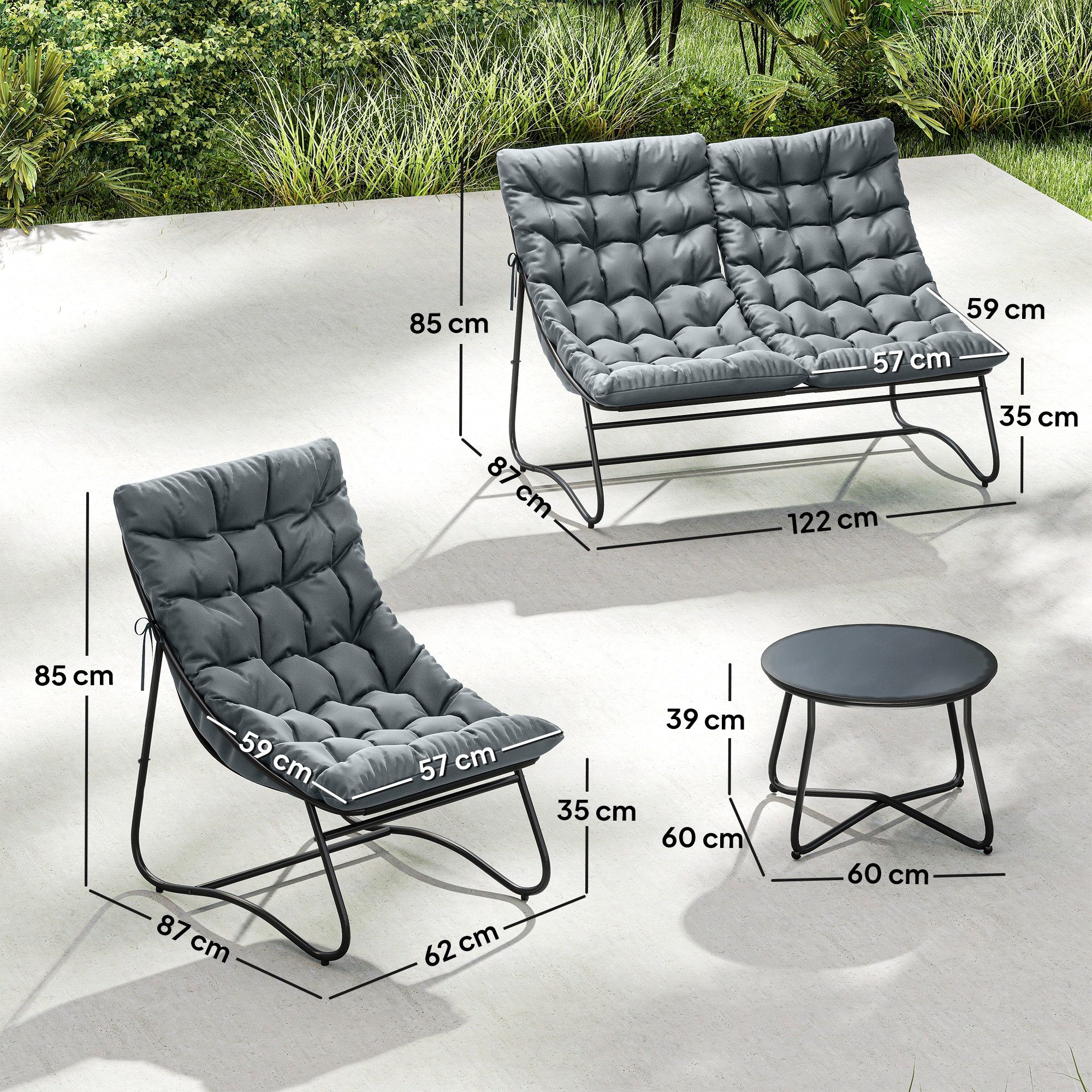 Outsunny Sitzgruppe 4 Personen mit 2er Sofa, Sessel, Beistelltisch, Sitzkissen, (Stahl Gartenmöbel Set 4, 4-tlg., wetterfest Balkonmöbel-Set), für Garten, Terra – Bild 3 von 5
