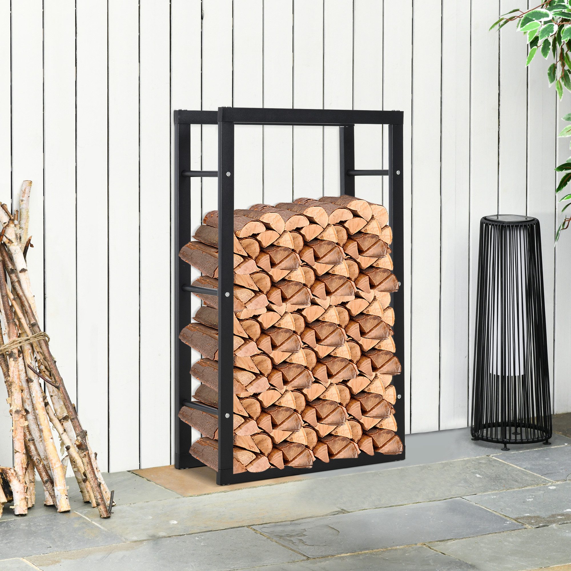 HOMCOM Kaminholzregal Brennholzregal Stapelhilfe Outdoor für Garten Terrasse Außen, BxTxH:60x25x100 cm, (Stahl, 1-St., Schwarz), 100kg, Kaminholzhalter Stahl