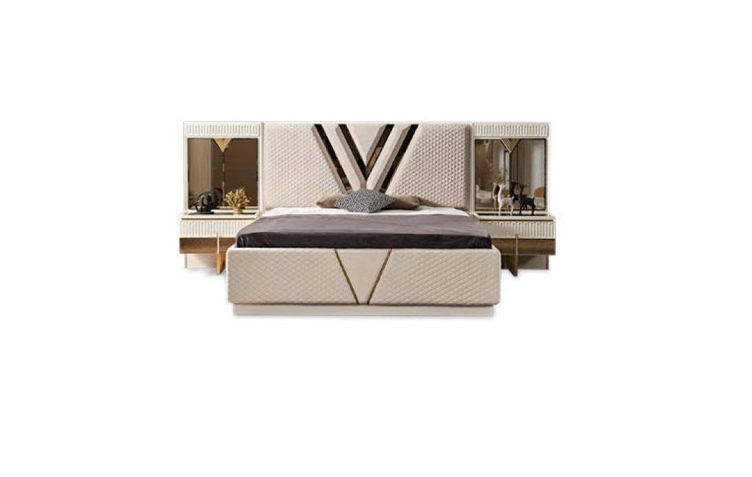 JVmoebel Bett Bett 2x Nachttische 3tlg.Schlafzimmer Set Design Luxus Schlafzimmer (3-tlg., Bett / 2x Nachttische)