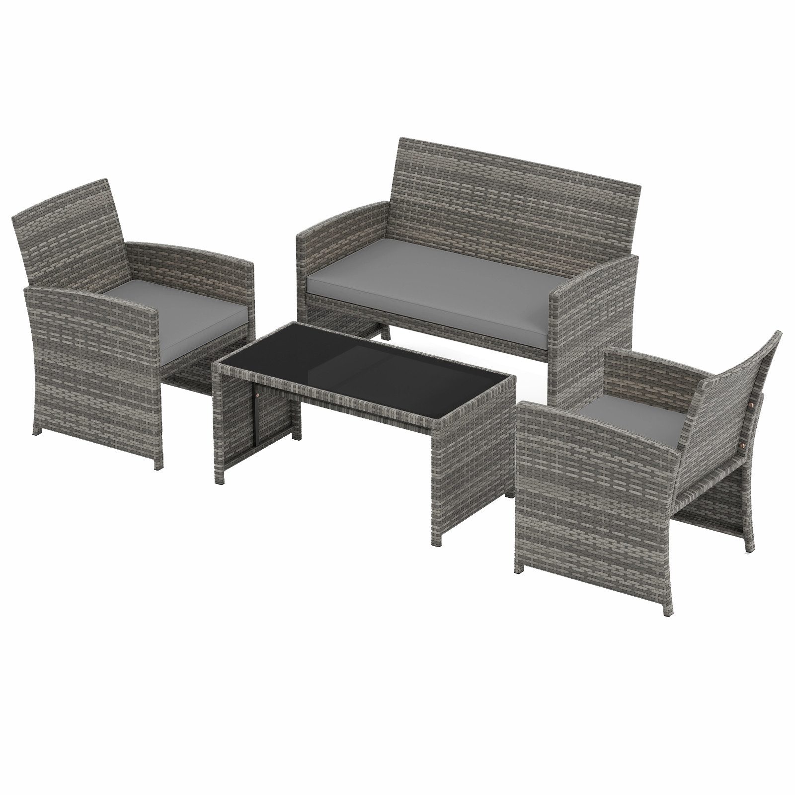 KOMFOTTEU Balkonset, (4-tlg), Gartenmöbel mit gehärtetem Glas-Couchtisch