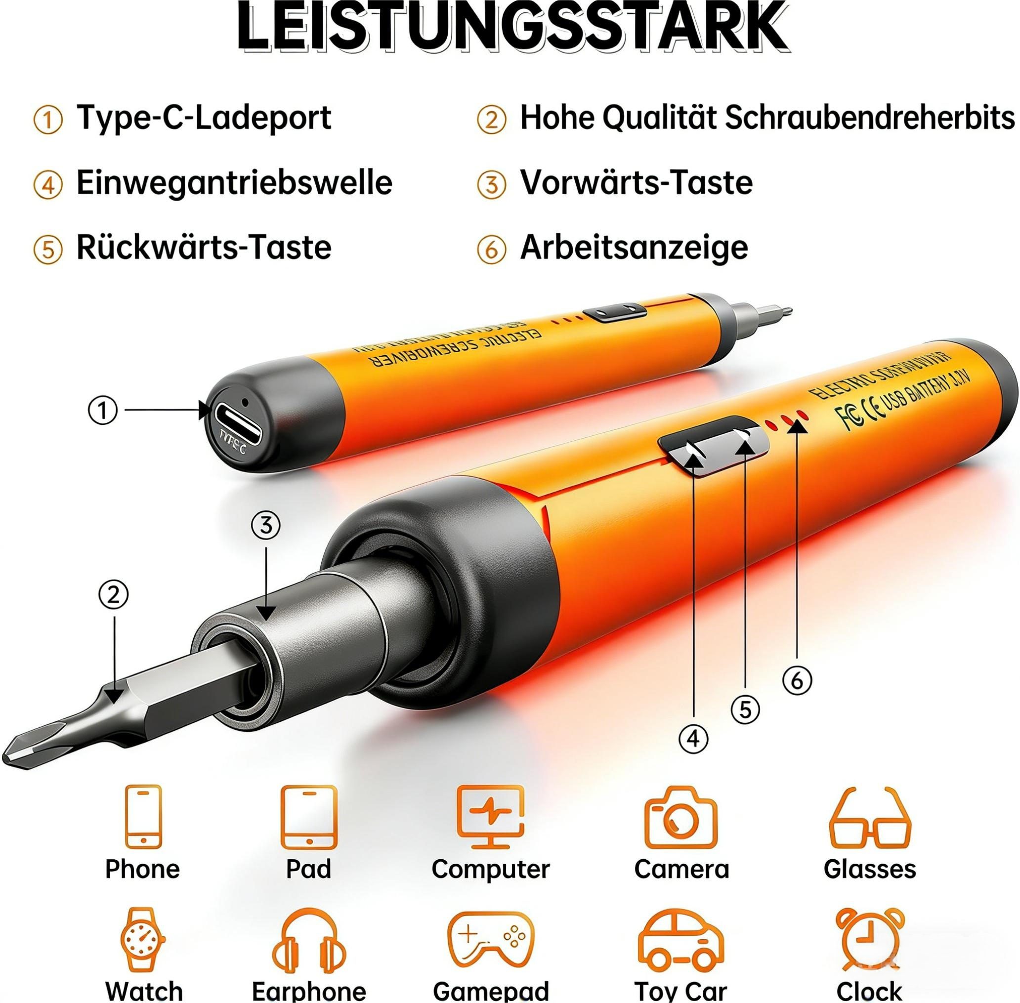 Fyrove Elektro-Schraubendreher 100-in-1 Elektro-Schraubendreher,Präzisionsschraubendreher-Set, (mit 600mAh, 100 Bits, wiederaufladbarer Mini Akkuschrauber, für Elektronik Reparatur, iPhone, Laptop, Brille und Uhr), Feinmechaniker Werkzeug Set