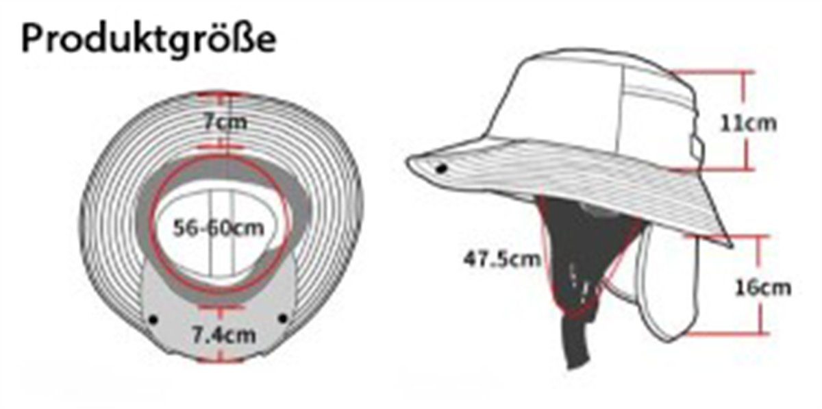 Schnell großer Fischerhut für Schwarz mit Discaver Mütze trocknende abnehmbarer Krempe Rad- Outdoor-Abenteuer Schiebermütze UPF50+ und
