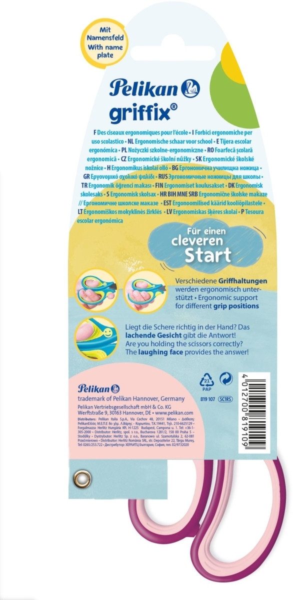 Pelikan Papierscheren Schulschere griffix spitz Rechtshänder SweetBerry (5 Stück)