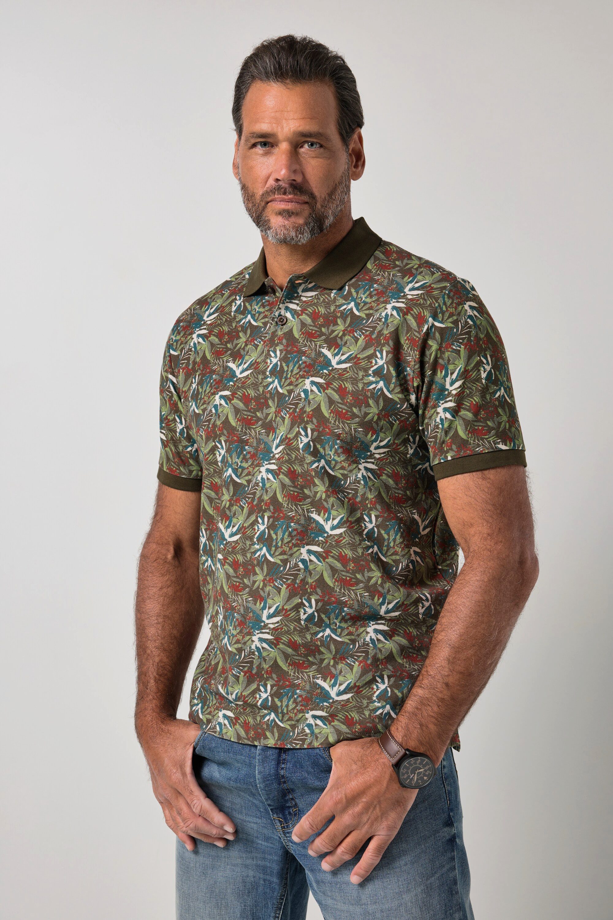 JP1880 Poloshirt Poloshirt Halbarm Piqué floraler Print
