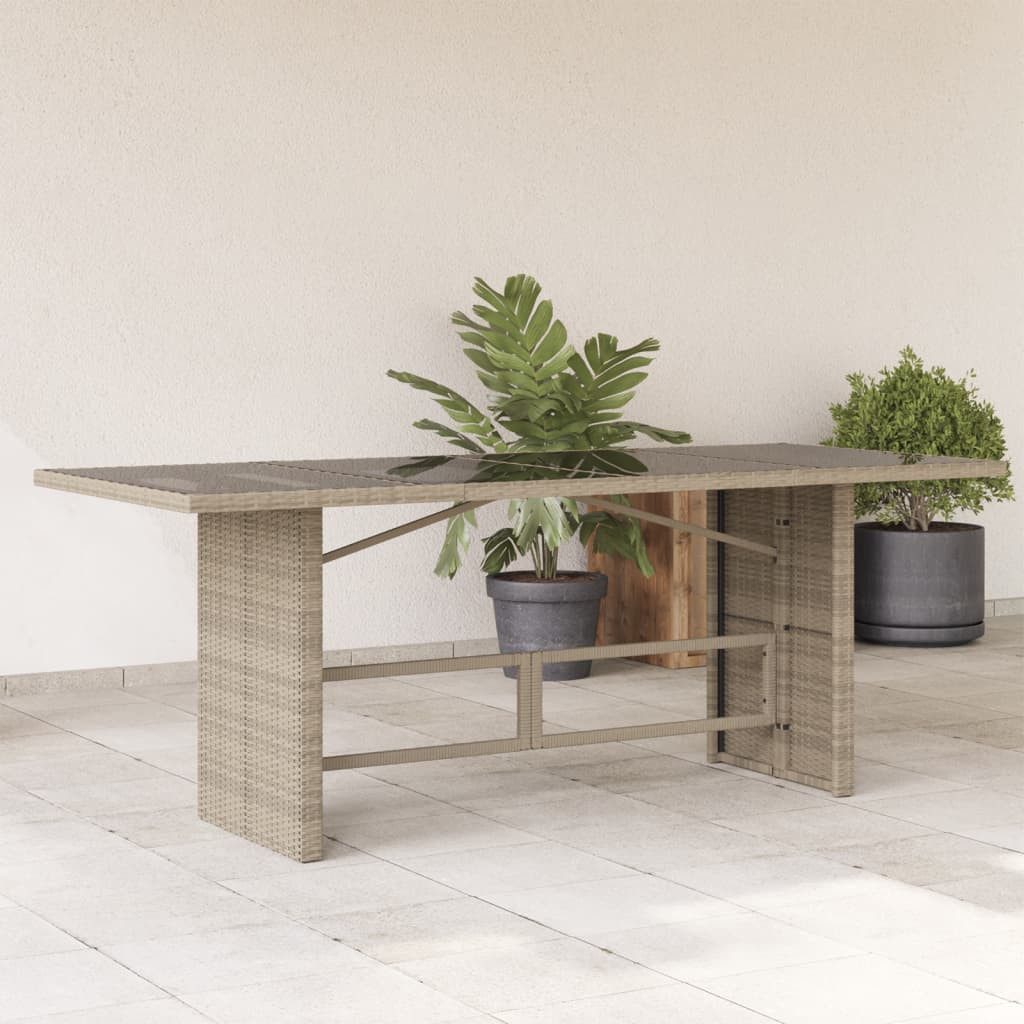 furnicato Gartentisch mit Glasplatte 190 x 80 x 74 cm Hellgrau (1-St), Witterungsbeständiger Outdoor-Tisch mit stabilem Stahlrahmen