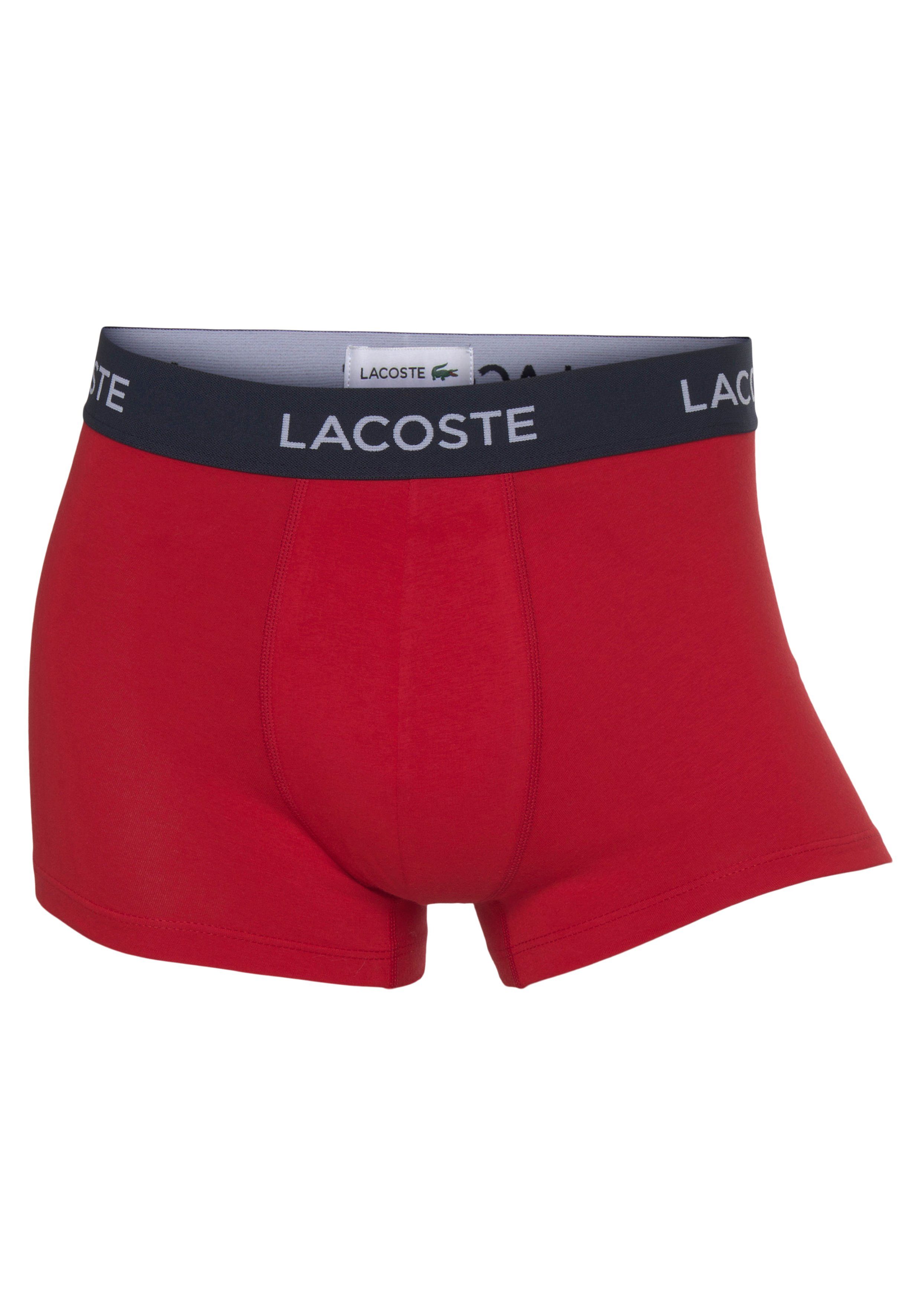 Lacoste mit am 3-St., Lacoste-Schriftzug rot/ 3er-Pack) Bund (Packung, Boxershorts weiß/schwarz