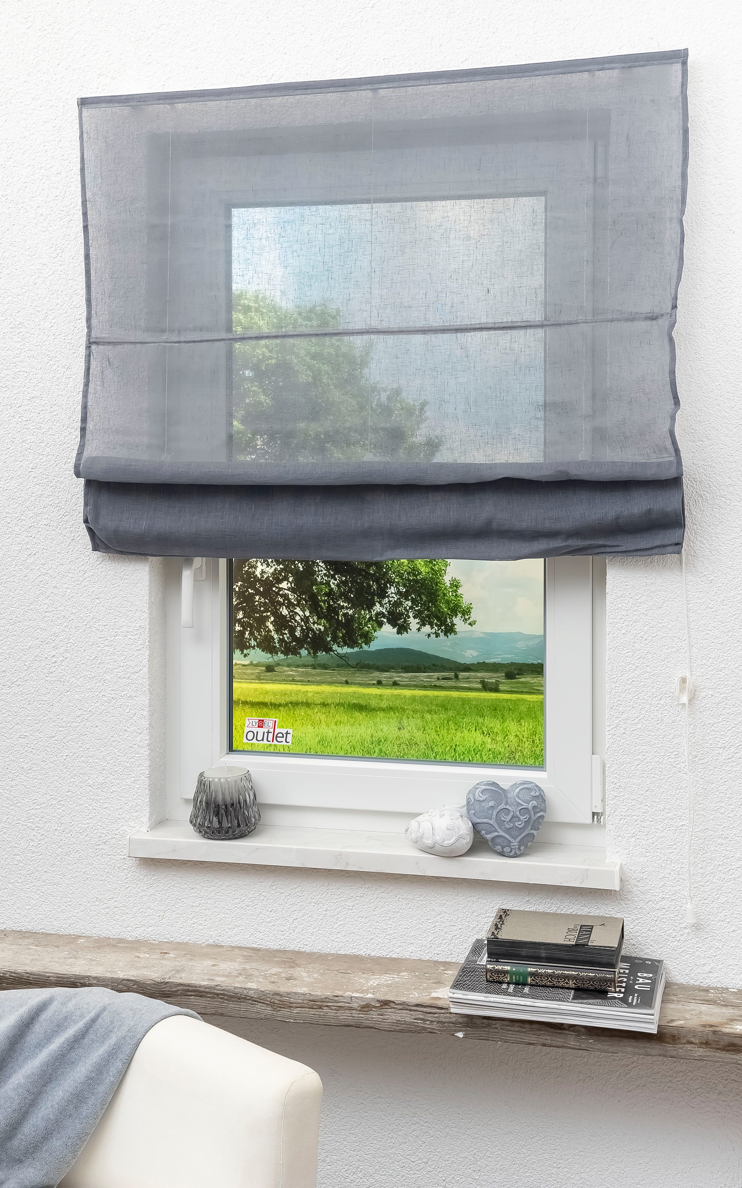 LYSEL® Raffrollo Leinen Blaugrau, HxB 170x60cm günstig online kaufen