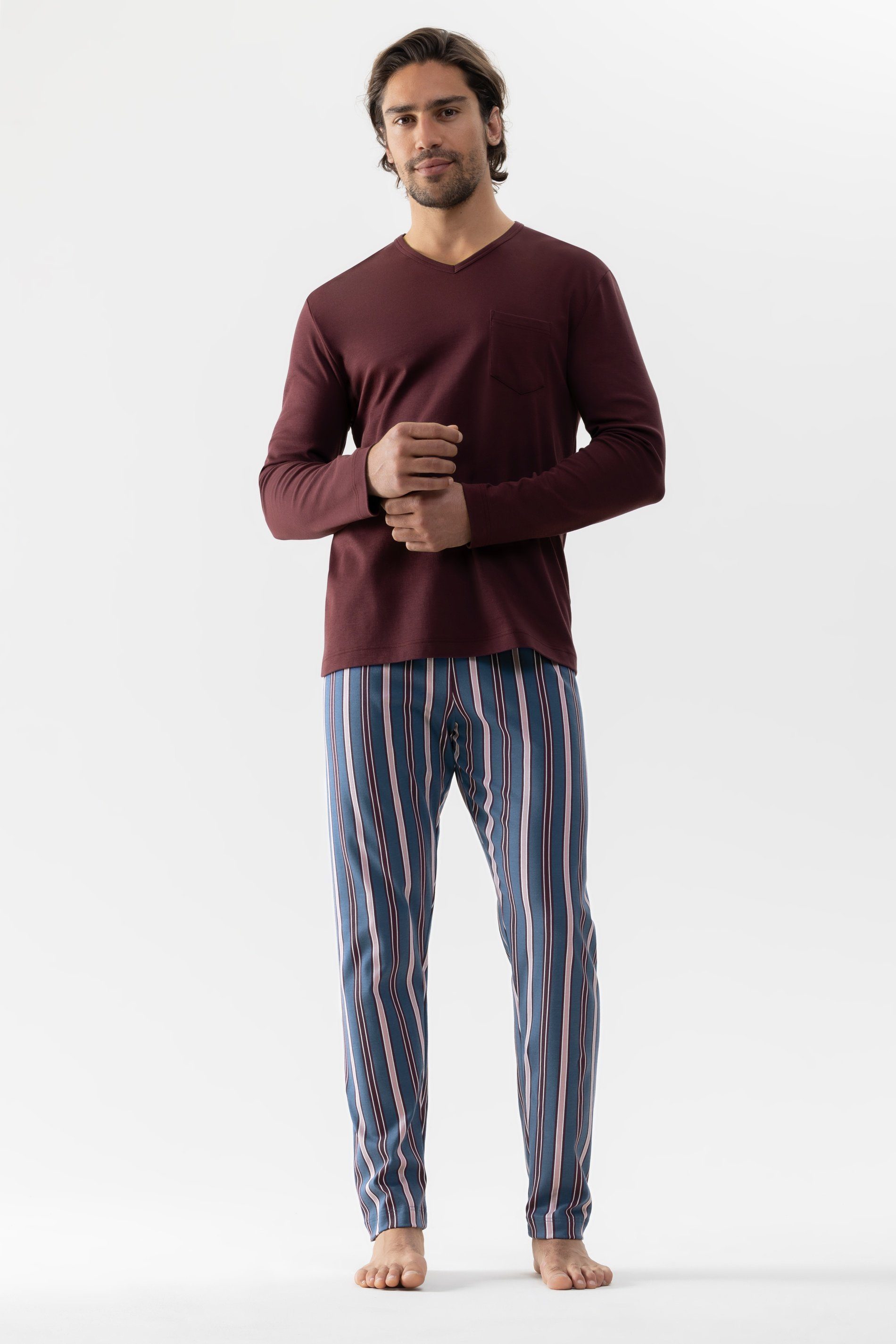 Mey Pyjama Mey Herrenpyjama Serier Col Rosso Stück, (1 1 Striped 4 Vino Stück) tlg., 1