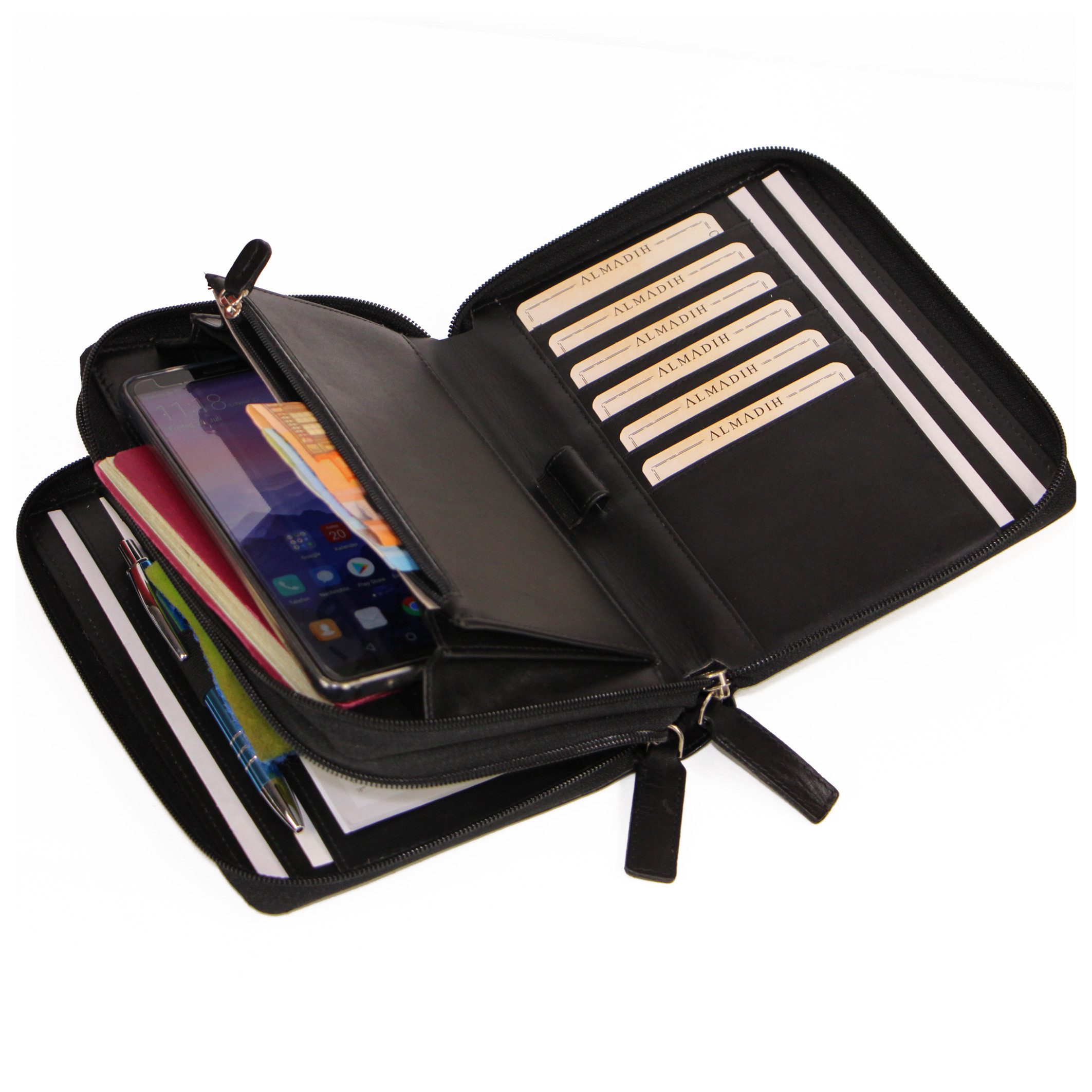 ALMADIH Konferenzmappe Ledermappe A6 Kombimappe Leder Organizer 2026 braun, schwarz