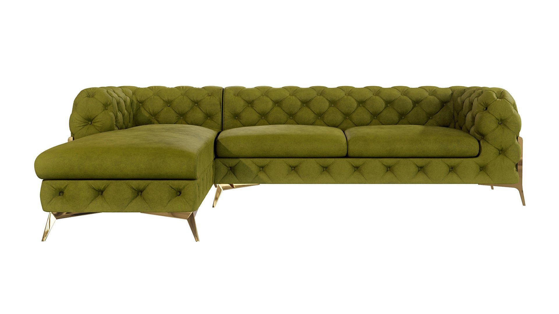 S-Style Möbel Ecksofa mit bestellbar, mane Olive Chesterfield mane Goldene Wellenfederung mit mit rechts Ashley Metall Füßen, links oder