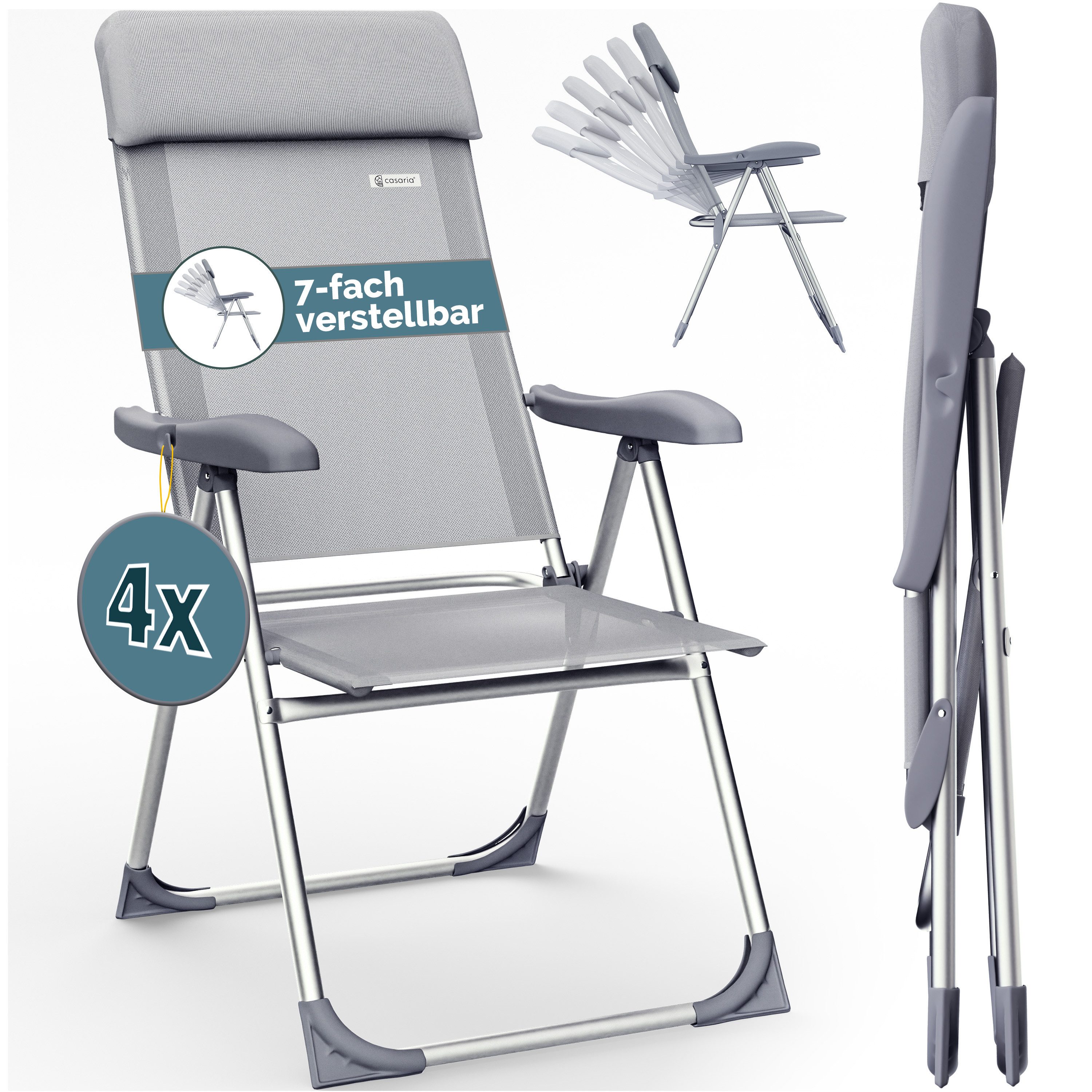 Casaria Gartenstuhl (4 St), Klappbar 4er Set 7-fach Verstellbar Alu mit hoh günstig online kaufen