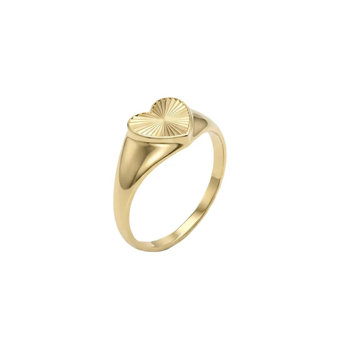 Suzan Gold Goldring 375 Gold Siegelring Herz Gravur, Zeitloses Design, vielseitig kombinierbar, ideal als Geschenk