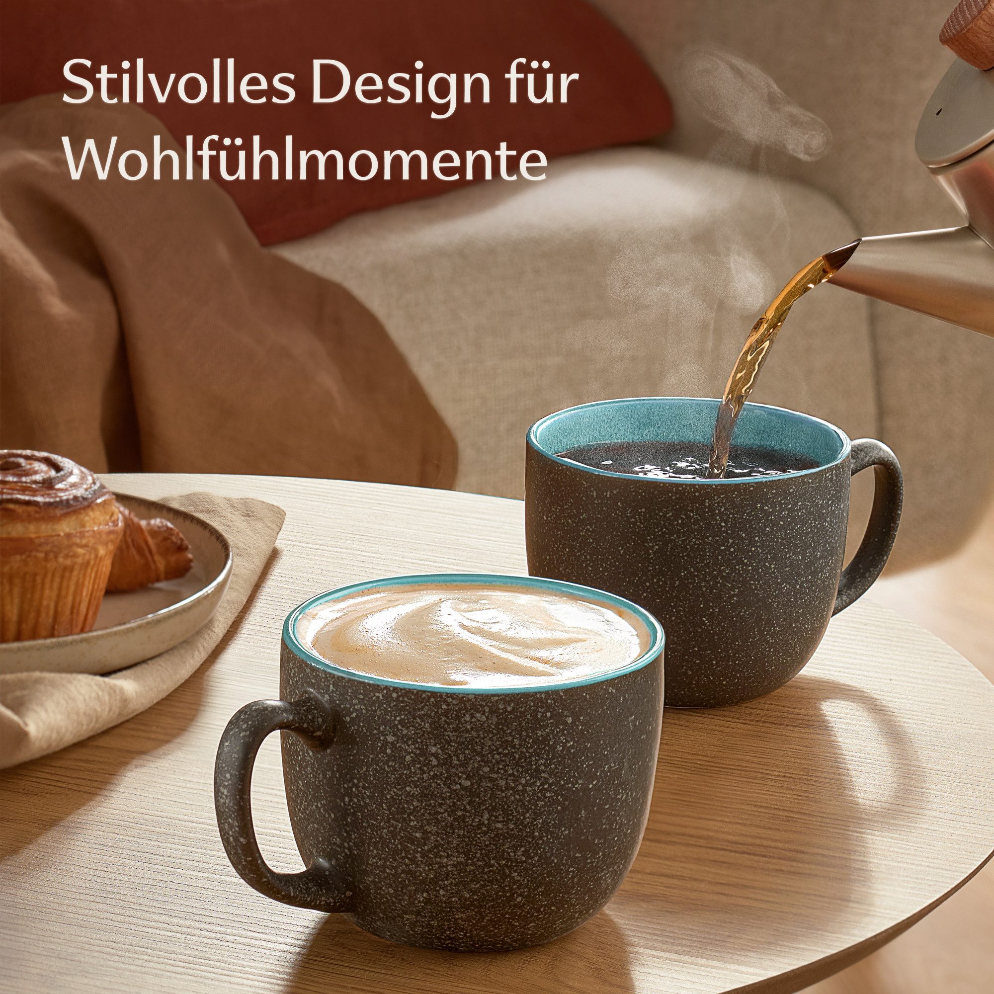 Cosumy Cappuccinotasse Kaffeetassen 4er Set aus Keramik - 350ml, 4-tlg., Keramik, Warm