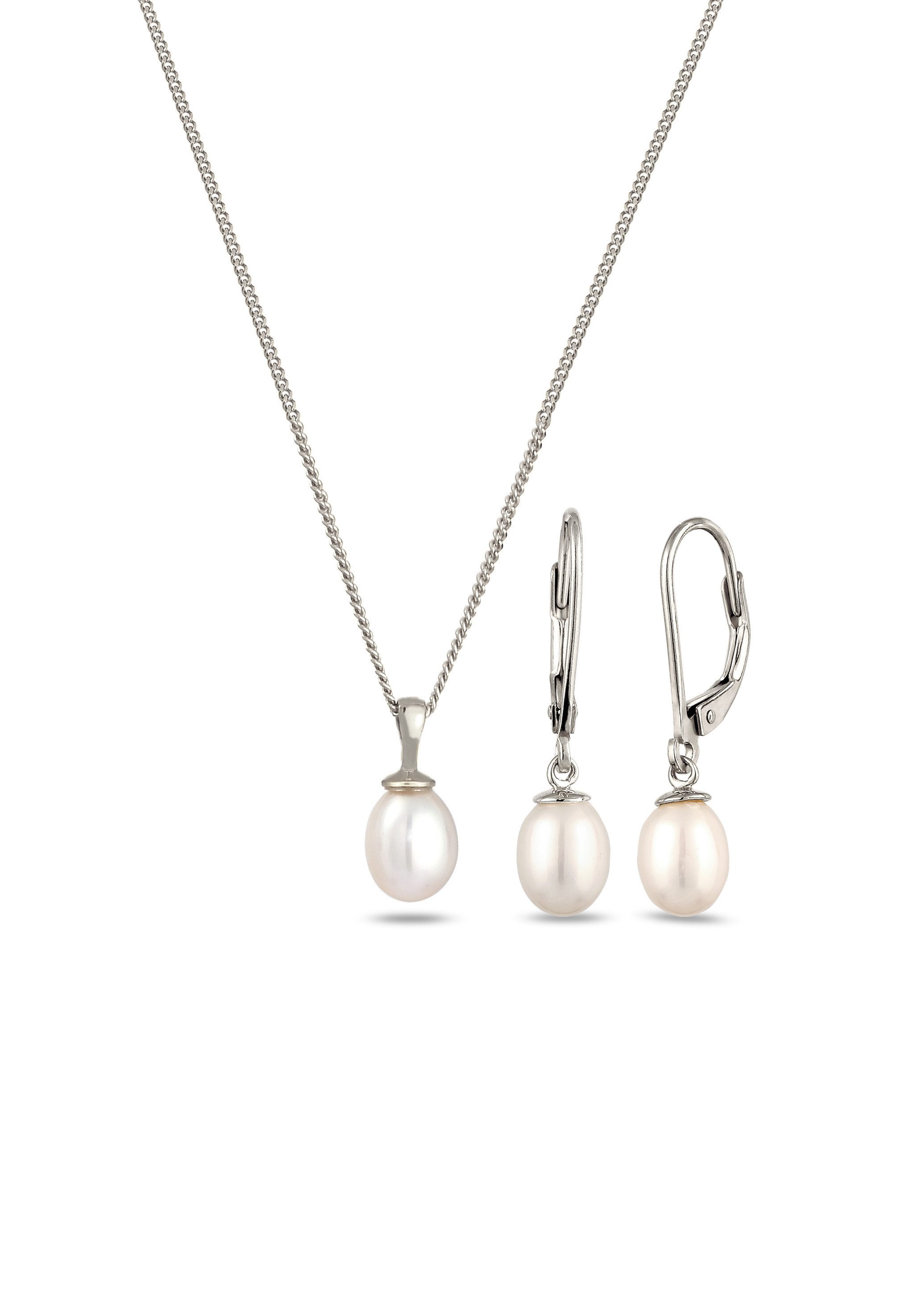 Elli Schmuckset Süßwasserperlen Weiß 925 Sterling Silber