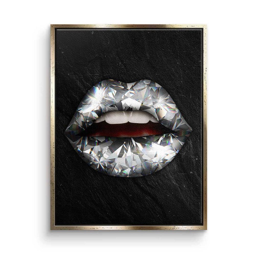 - DOTCOMCANVAS® Pop Leinwandbild, - Lippen Diamant silberner Rahmen Leinwandbild modernes - X Premium Art Wandbil
