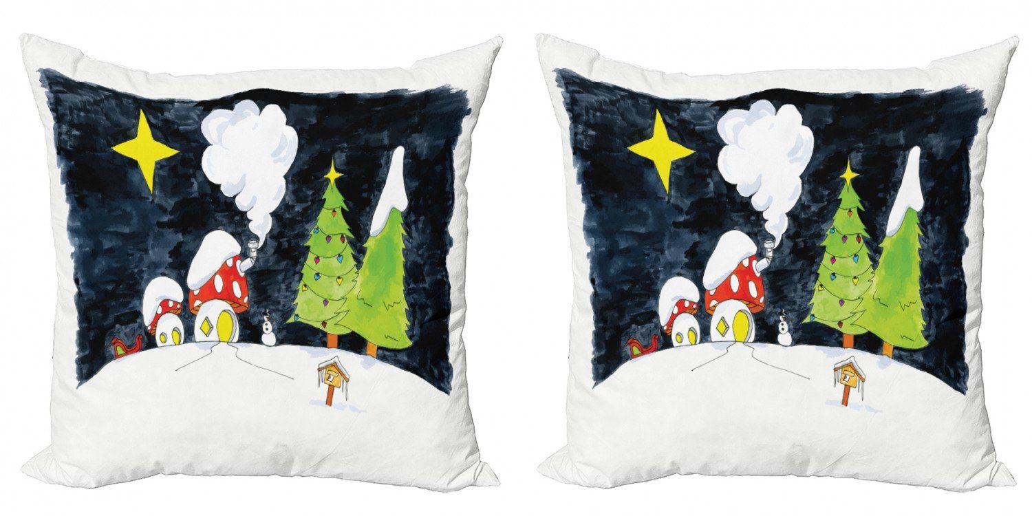 (2 Stück), Abakuhaus Accent Dorf Weihnachten Kissenbezüge Digitaldruck, Doppelseitiger Häuser Mushroom Modern