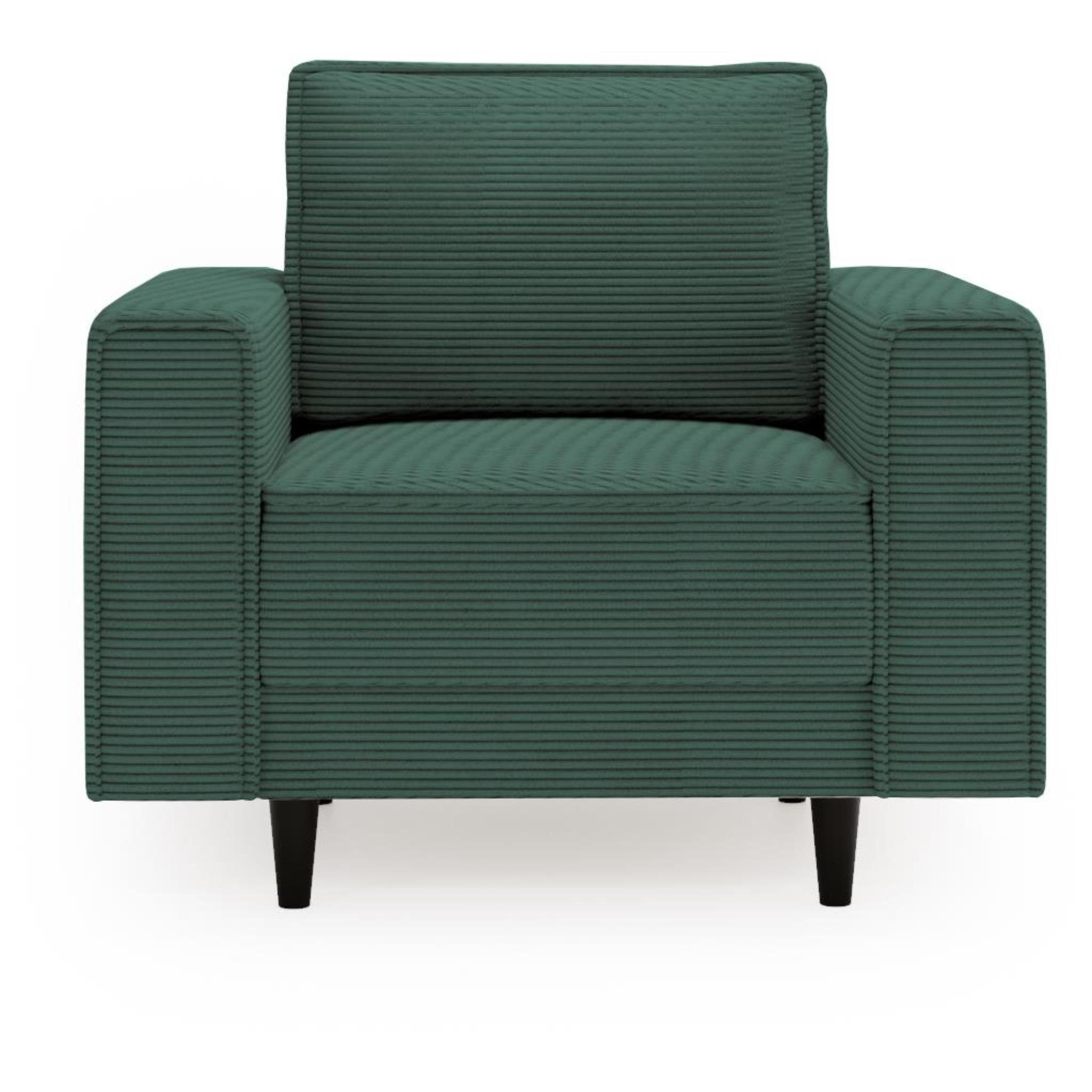 Grün Polstersessel Wellenunterfederung aus (Grün Sessel 105x93 (poso Monte Beautysofa Holzbeine), Relaxsessel Cordstoff, cm mit 14)
