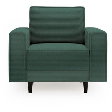 Beautysofa Relaxsessel Monte (Grün Sessel aus Cordstoff, 105x93 cm Polstersessel mit Holzbeine), Wellenunterfederung