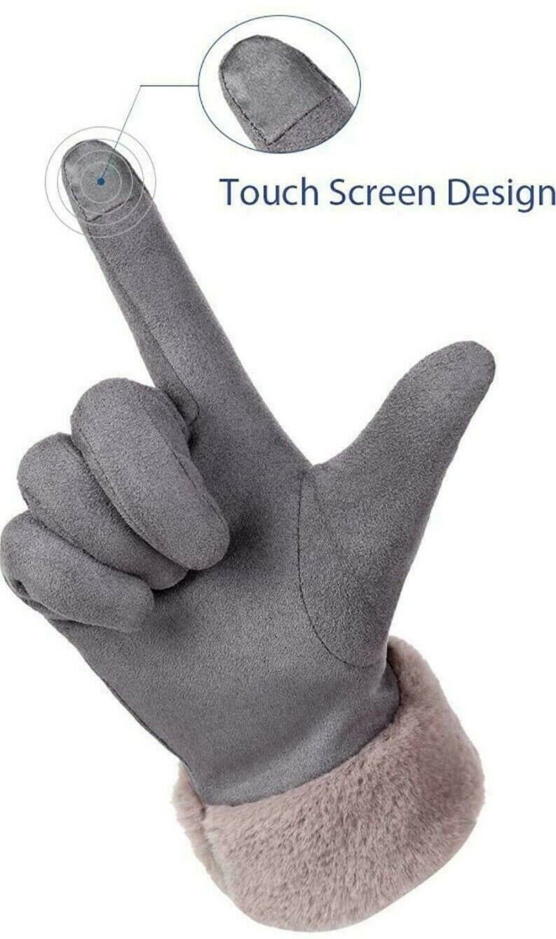 OOPOR Lederhandschuhe Elegante Damen Winterhandschuhe – Fleecefutter, warm (Stilvolle Damen-Winterhandschuhe, winddicht, spritzwassergeschützt, Touchscreen, Winterhandschuhe mit verbesserten Touchscreen-Fingern) Weiches Wildleder, spritzwassergeschützt, warmes Fleecefutter