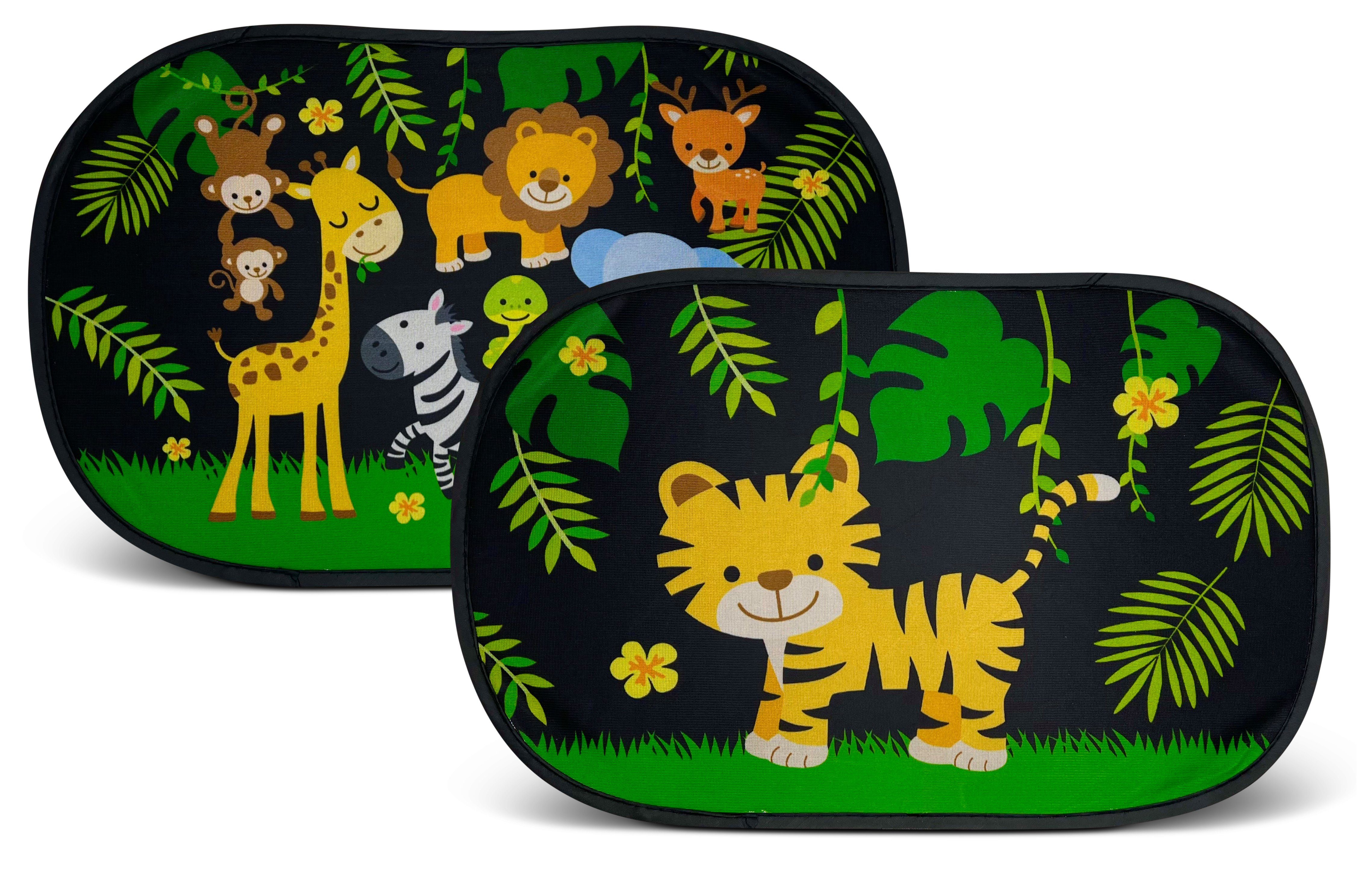 Sonnenschutz Auto Sonnenblende mit 8 Saugnäpfen - Dschungel Tiere Motiv, HECKBO 48cm x 31cm
