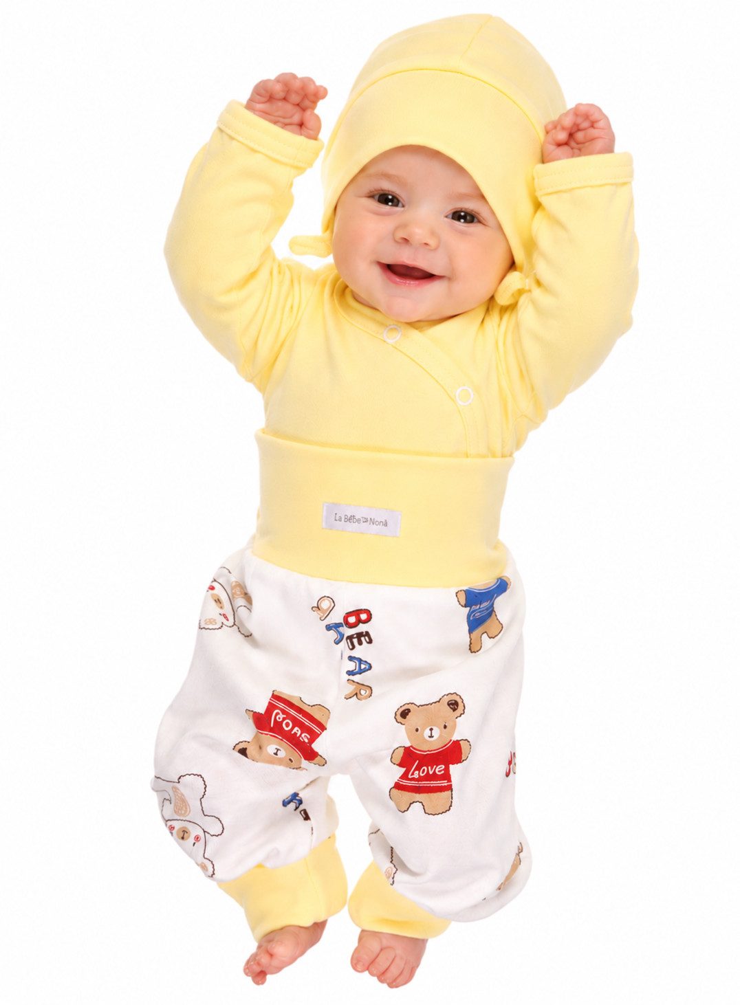 Erstausstattungspaket Baby Anzug Wickelbody mit Kratzschutz Mütze Mitwachshose