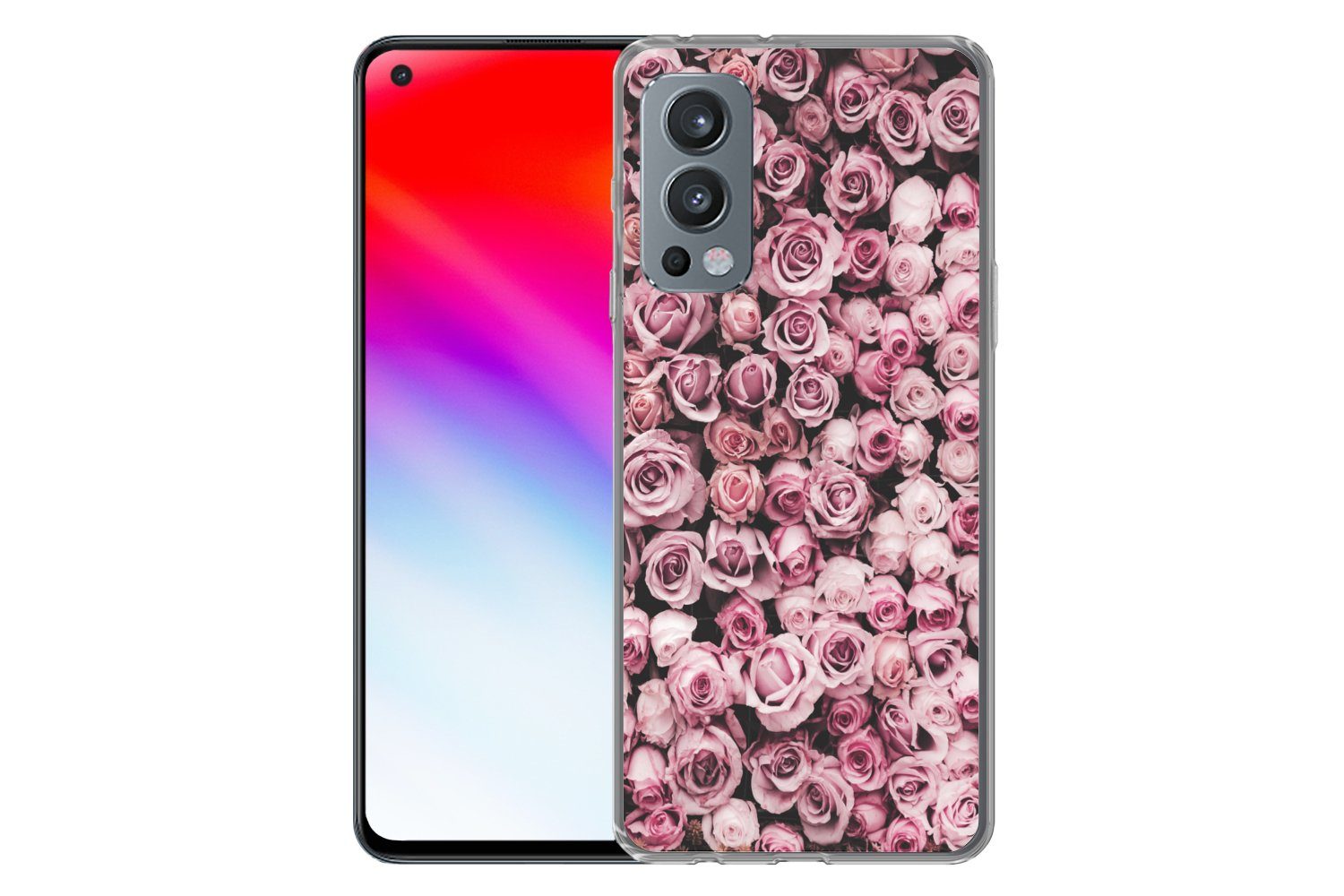 MuchoWow Handyhülle für OnePlus Nord 2 5G Blumen - Rosen - Natur - Rosa - Botanisch, Phone Case, Silikon, Schutzhülle Dünn