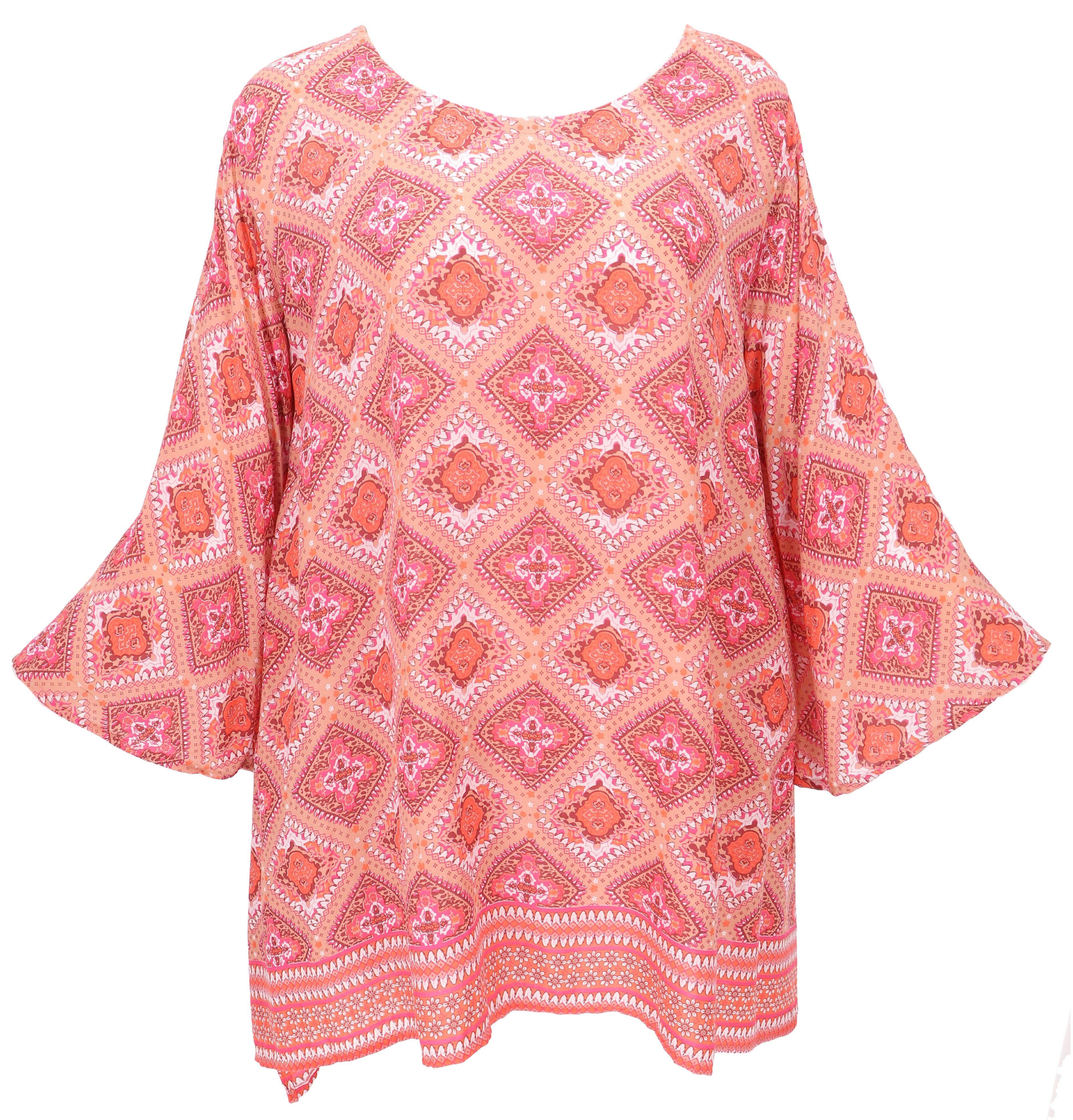 Longbluse Tunika mit Trompetenärmeln für starke Frauen,..