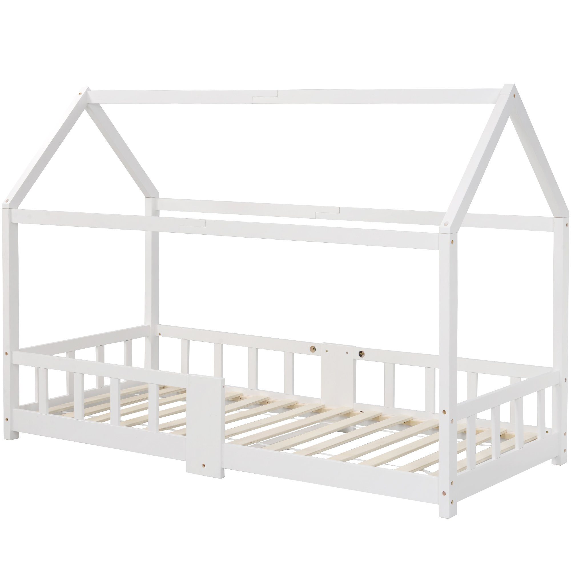 Kinderbett (Hausbett 90x200cm), Kinderbett mit Tafel, Rausfallschutz und Lattenrost, Kiefer