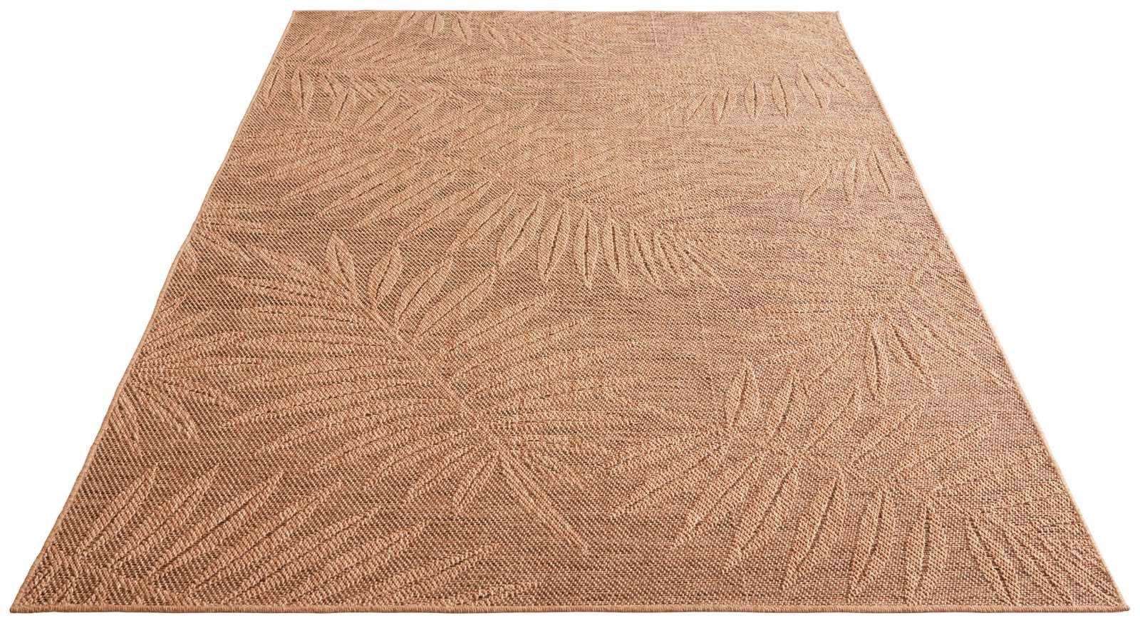 TaraCarpet Teppich TaraCarpet Borneo Palme Outdoor Teppich – Wetterfester Indoor & Outdoo, rechteckig, Höhe: 6 mm, Küche Wohnzimmer Terrasse Garten Balkon beige 80x150